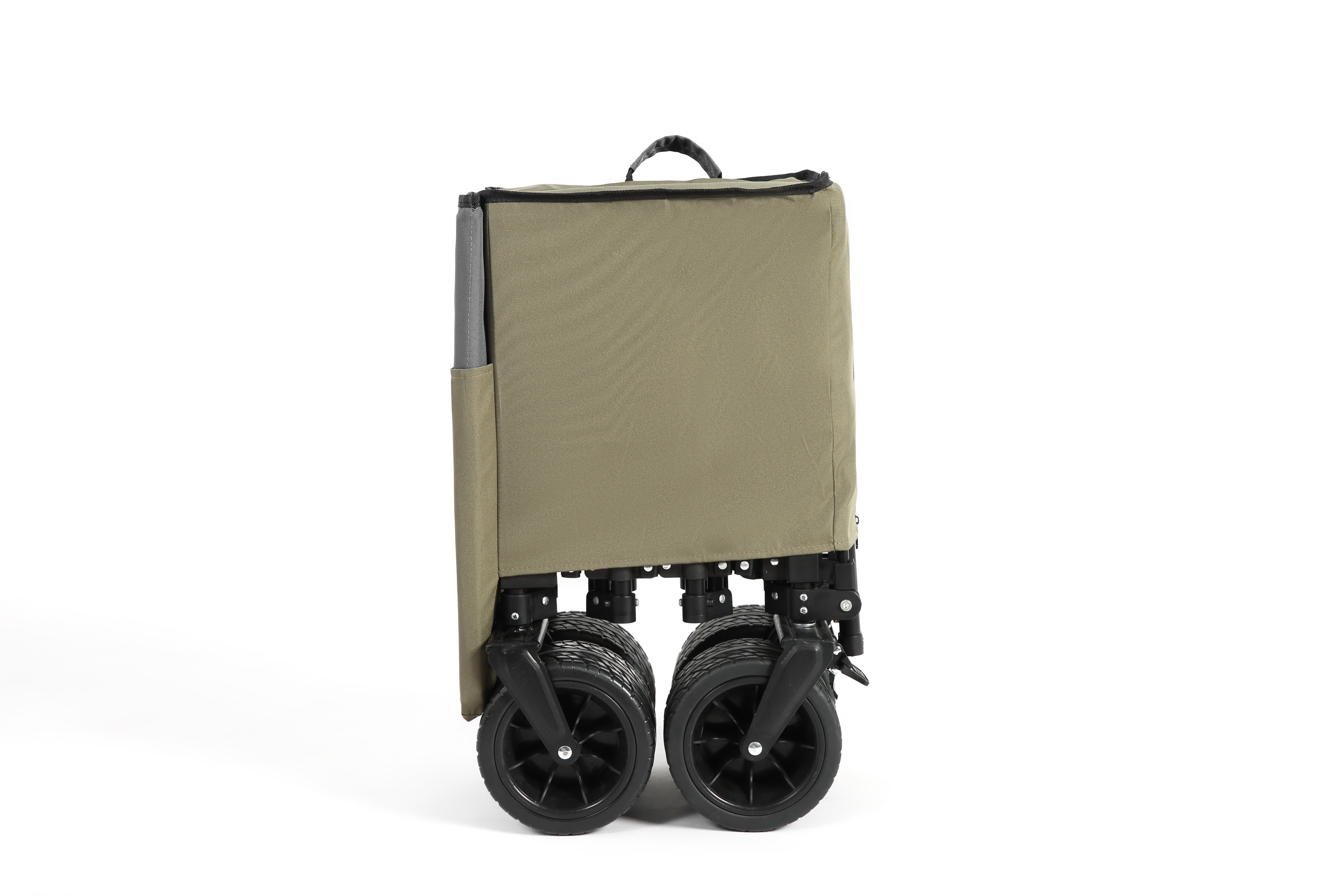 Foldable Extended Wagon, 220lbs Capacity 300L Garden Cart Beach Wheels Drink Holders, Army Green