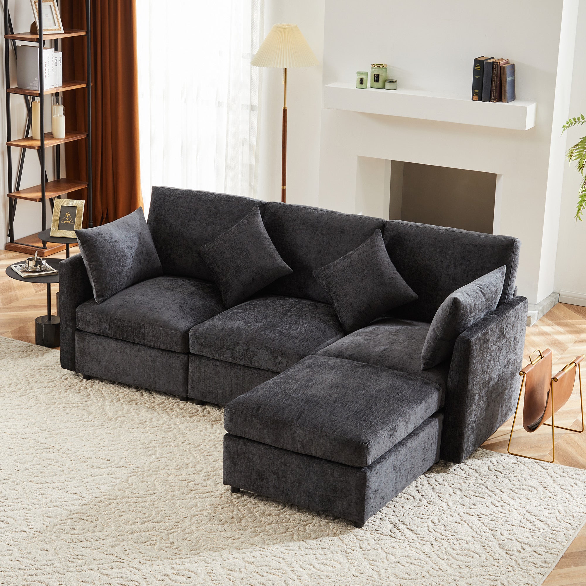 Sofa, Three-Seater, Four-Seater, L-Shaped Corner with Footstool, Chenille Fabric