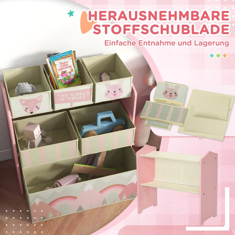 Children's Wardrobe 6 Fabric Boxes Cute Motif 63x30x66cm - Pink