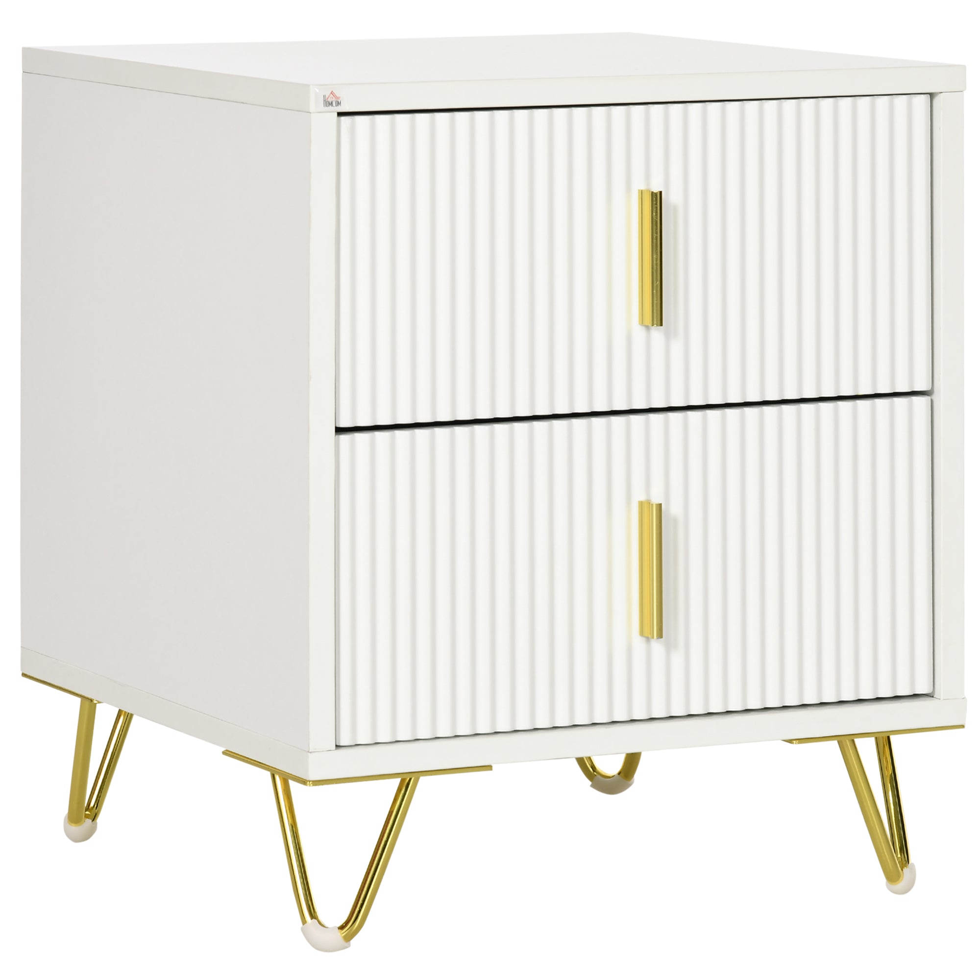 Elegant Chest of Drawers, Two Drawers - White/Gold-Tone