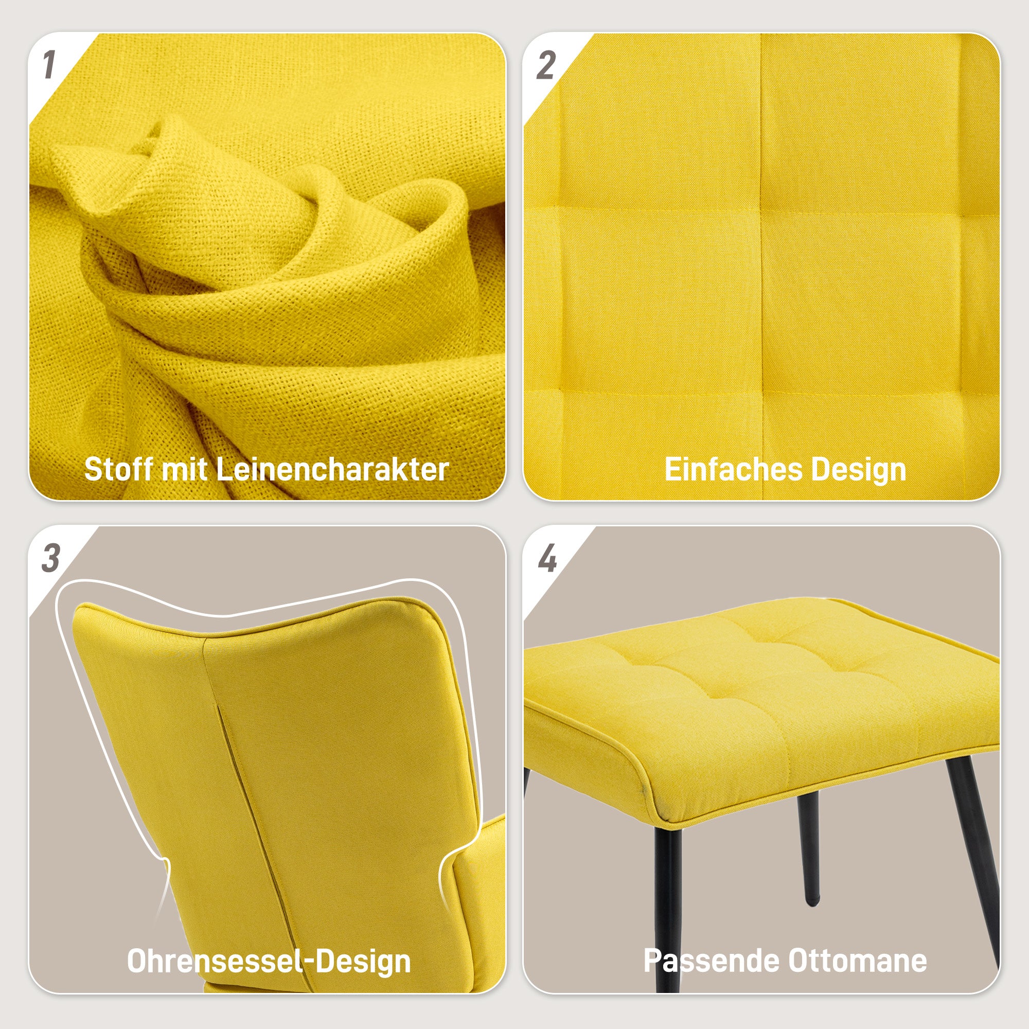 Rocking Chair with Footstool, Relaxing Armchair 130 kg Capacity, Linen Look Beige