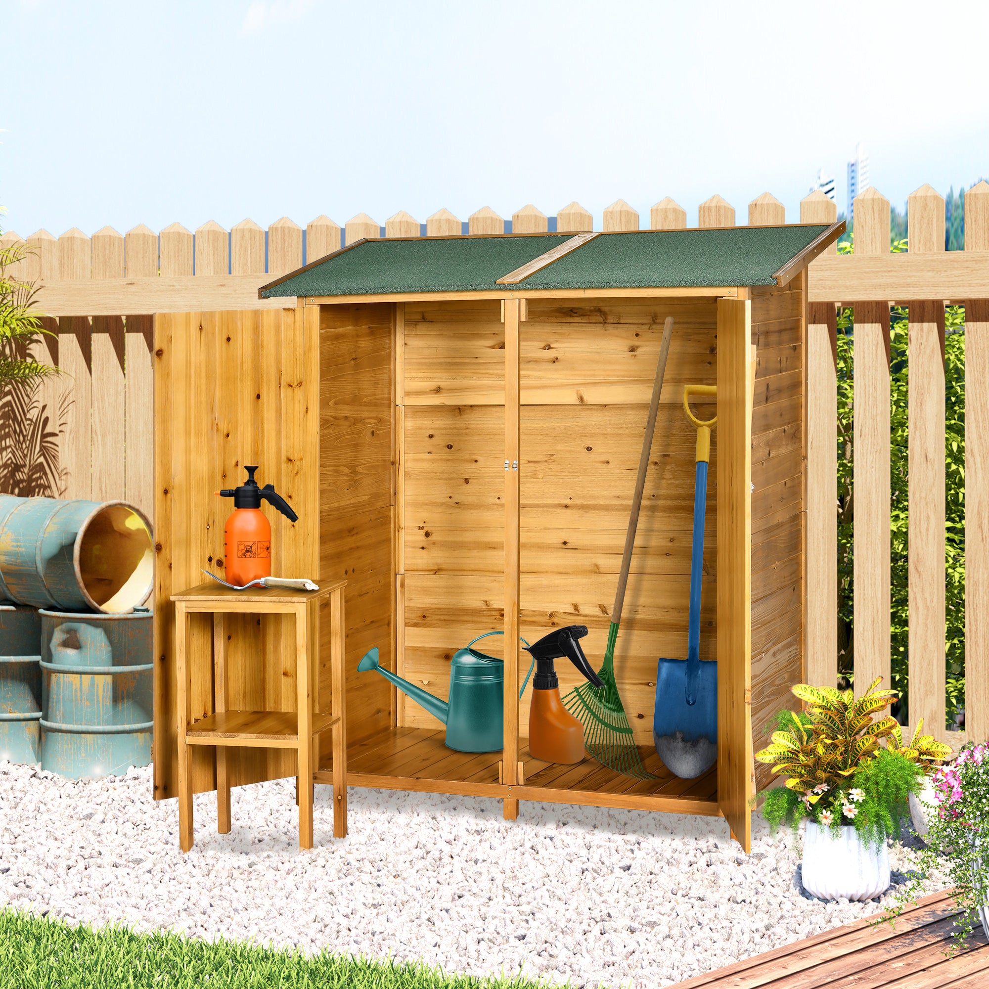 Fir Wood Garden Shed, with Asphalt Roof - Natural