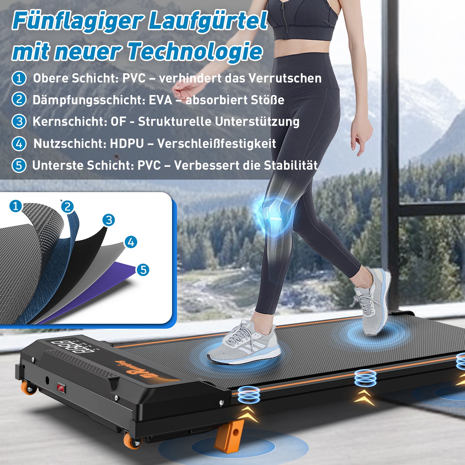 Walking Pad Treadmill, Under Desk Quiet Portable Compact Mini, LED Display Remote Control