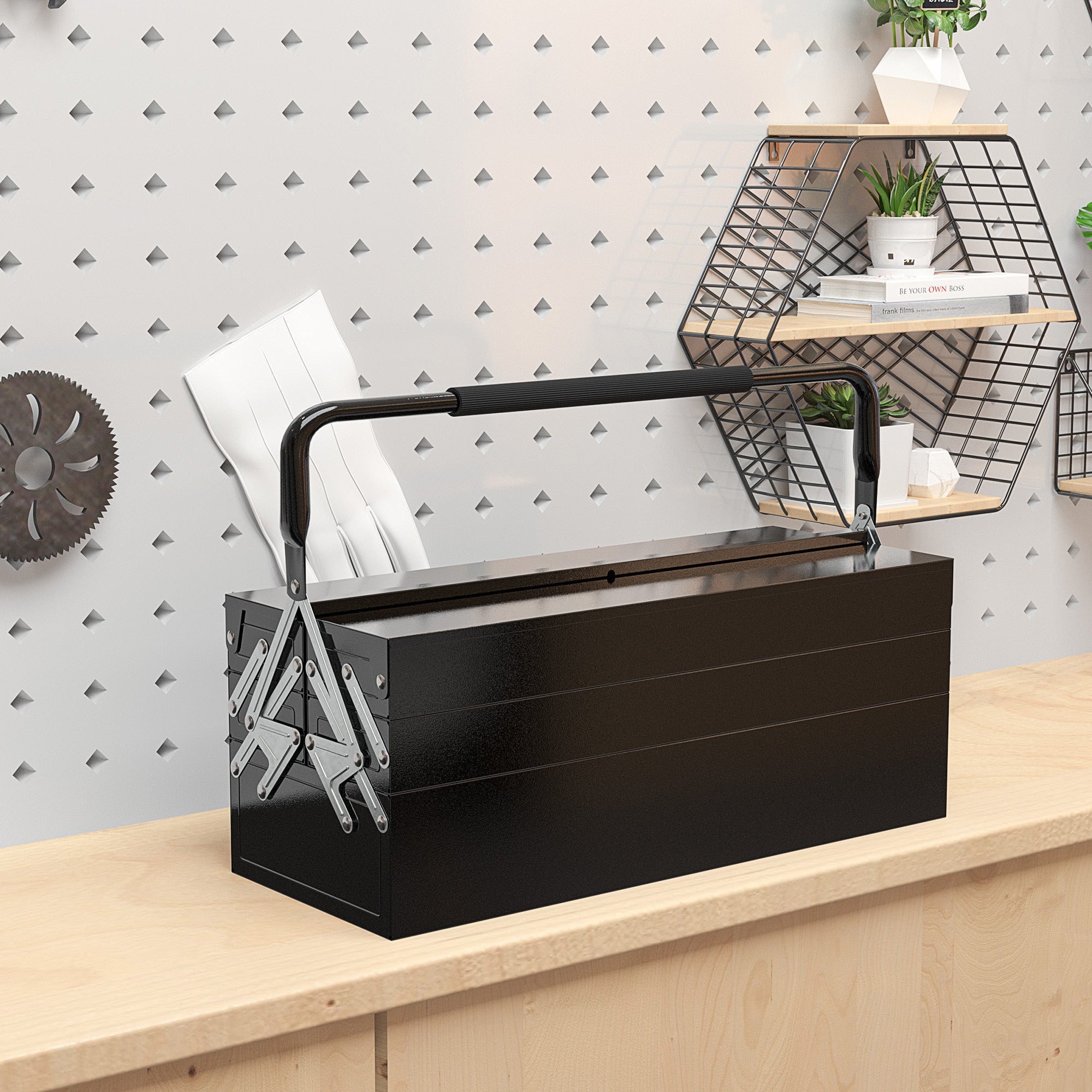 durhand tool case 5 compartments foldable steel black