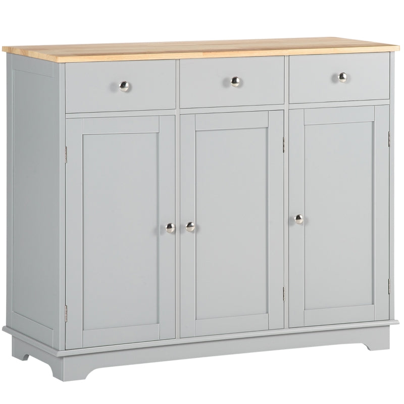 Sideboard Adjustable Shelves Rubberwood Top Grey