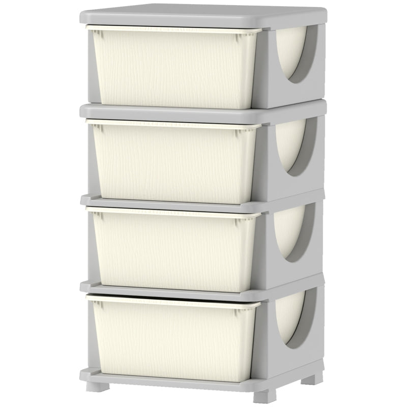 Four-Tier Kids Storage Boxes with Four Drawers, White