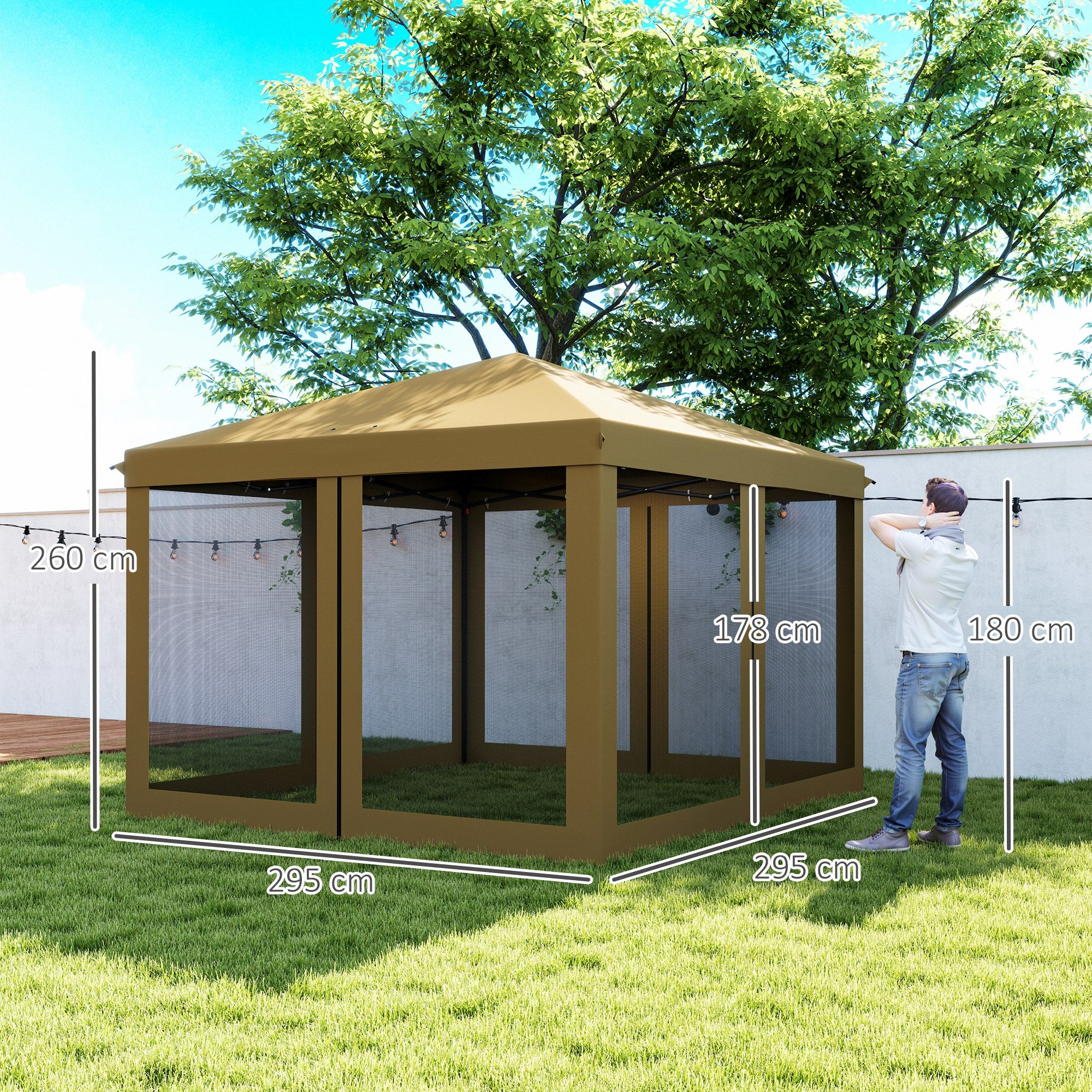 3 x 3 m Pop Up Gazebo with Removable Mesh Sidewalls and Carry Bag, Khaki