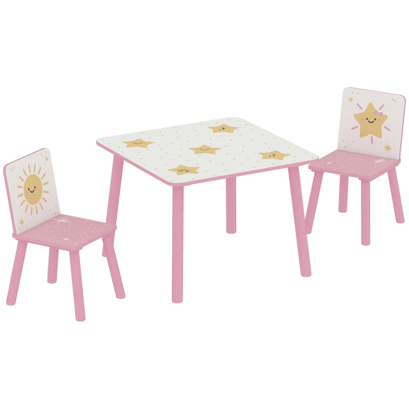 3-Piece Toddler Table and Chair Set for Bedroom Nursery Playroom, Pink