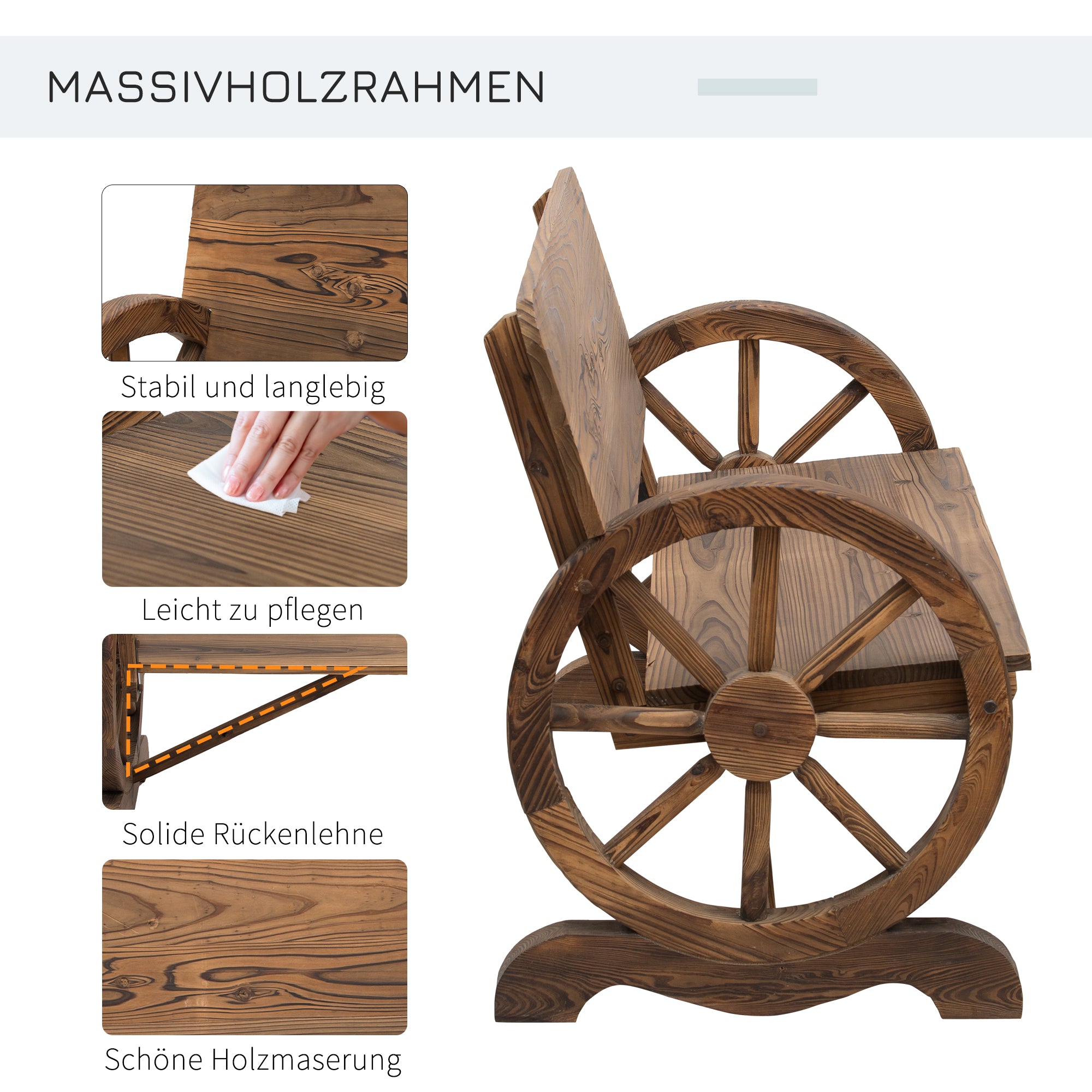 Garden Bench 2-Seater Rustic Wagon Wheel Design Solid Wood Brown