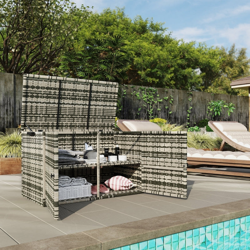 Rattan Storage Box, 350L 2-Level Weatherproof, Mixed Grey