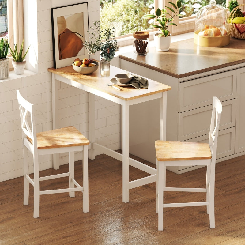 Bar Table, Compact, Seats 2, Oak Look Natural Wood+White