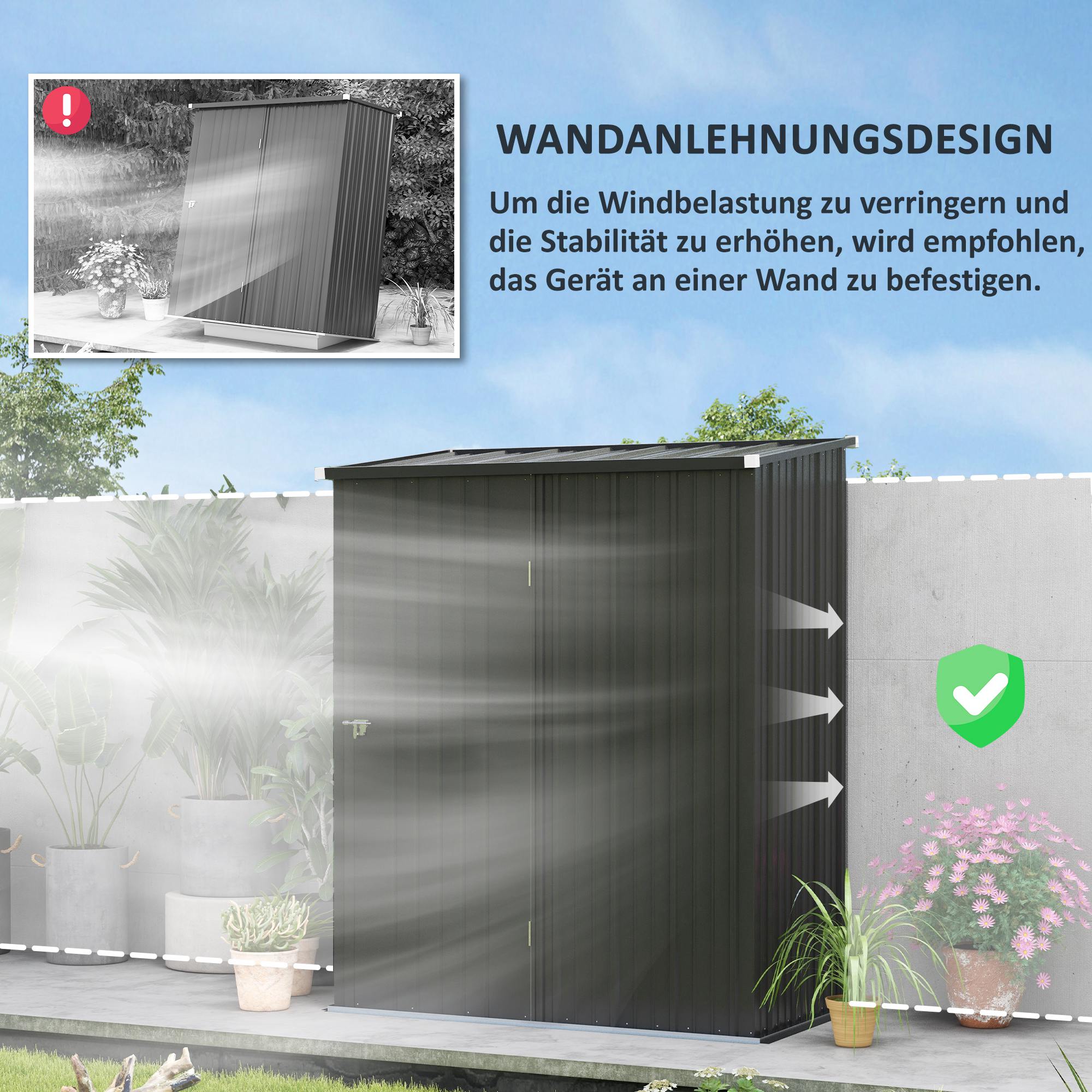 Garden Shed Lockable Cabinet Pent Roof 1.34 m² Galvanized Steel, Black