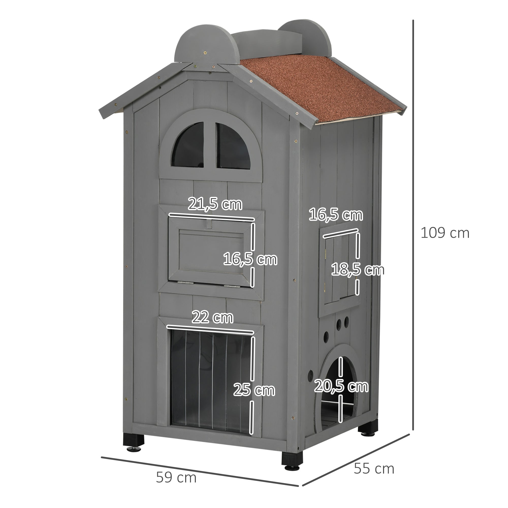 Cat House for Cat Bed or Litter Box, Fir Wood, Grey