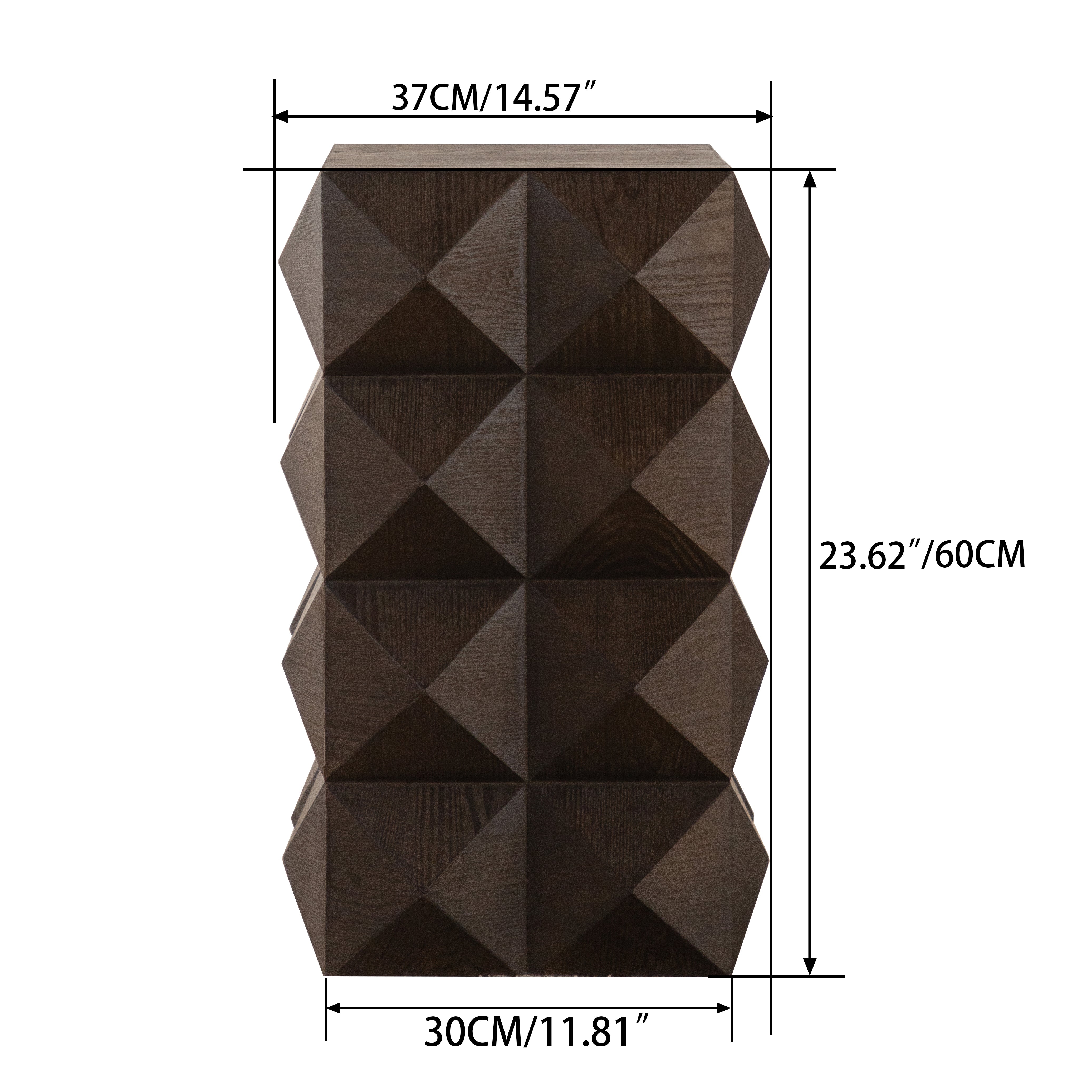 60cm height three-dimensional embossed pattern design retro side table retro wooden nightstand brown