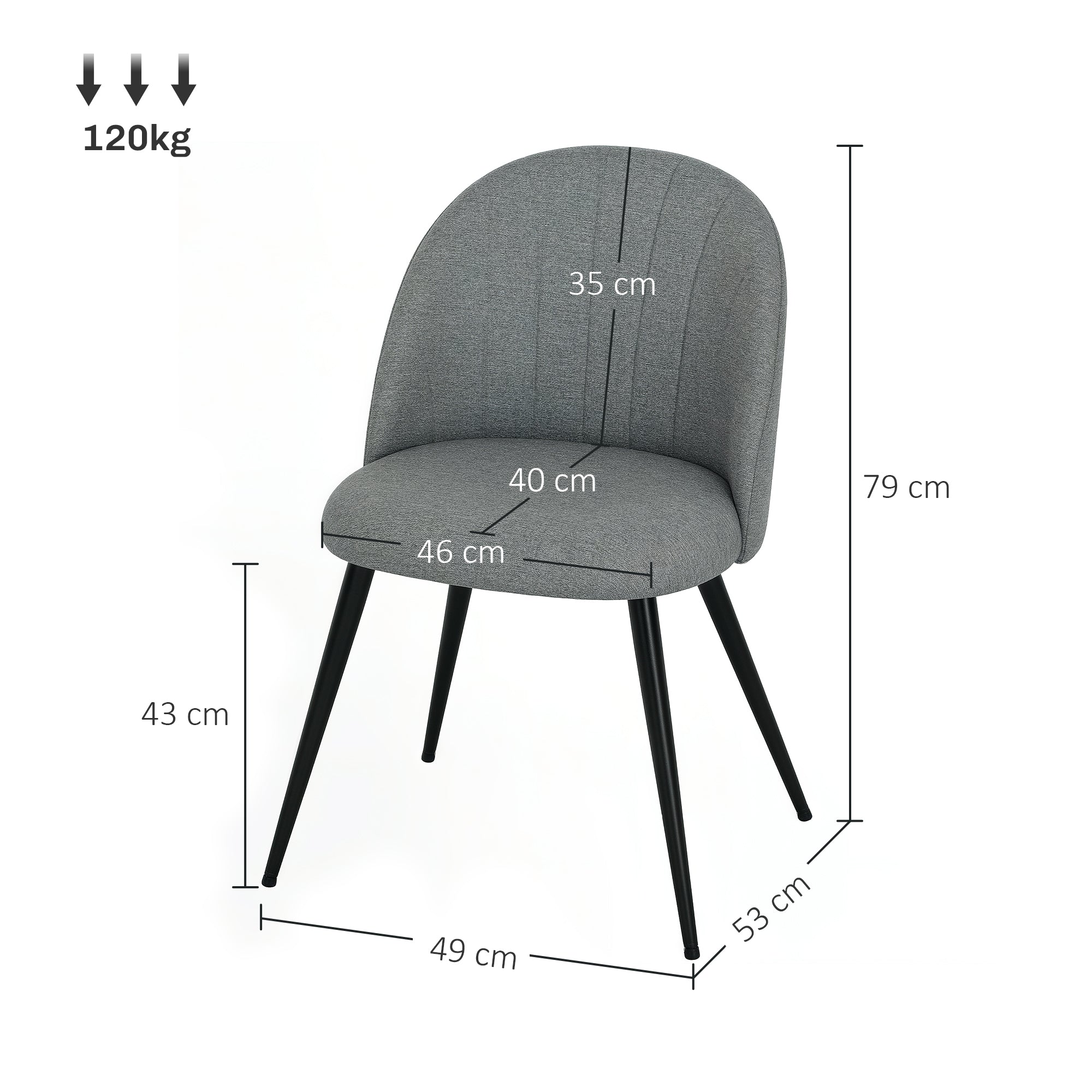 Dining Chairs Set of 2, Modern Upholstered Shell Back Metal Legs Padded Seat, Grey