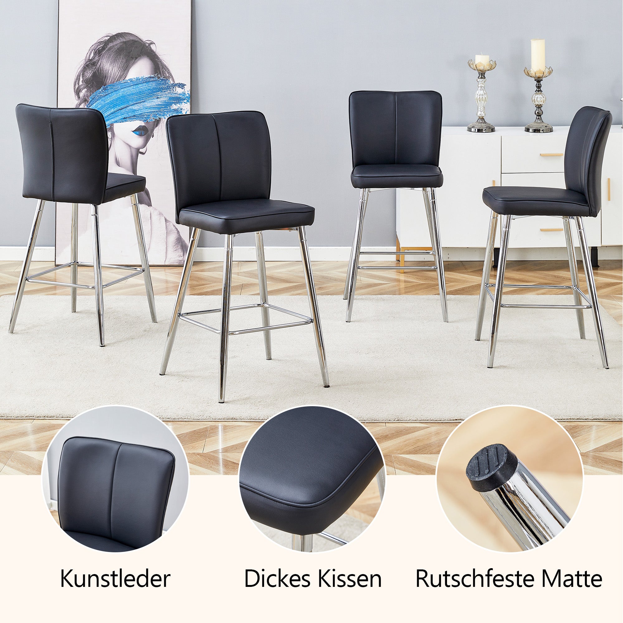 Bar Stool Two-Piece Set, 101cm High Ergonomic Backrest, Comfortable & Stylish, Black PU Material