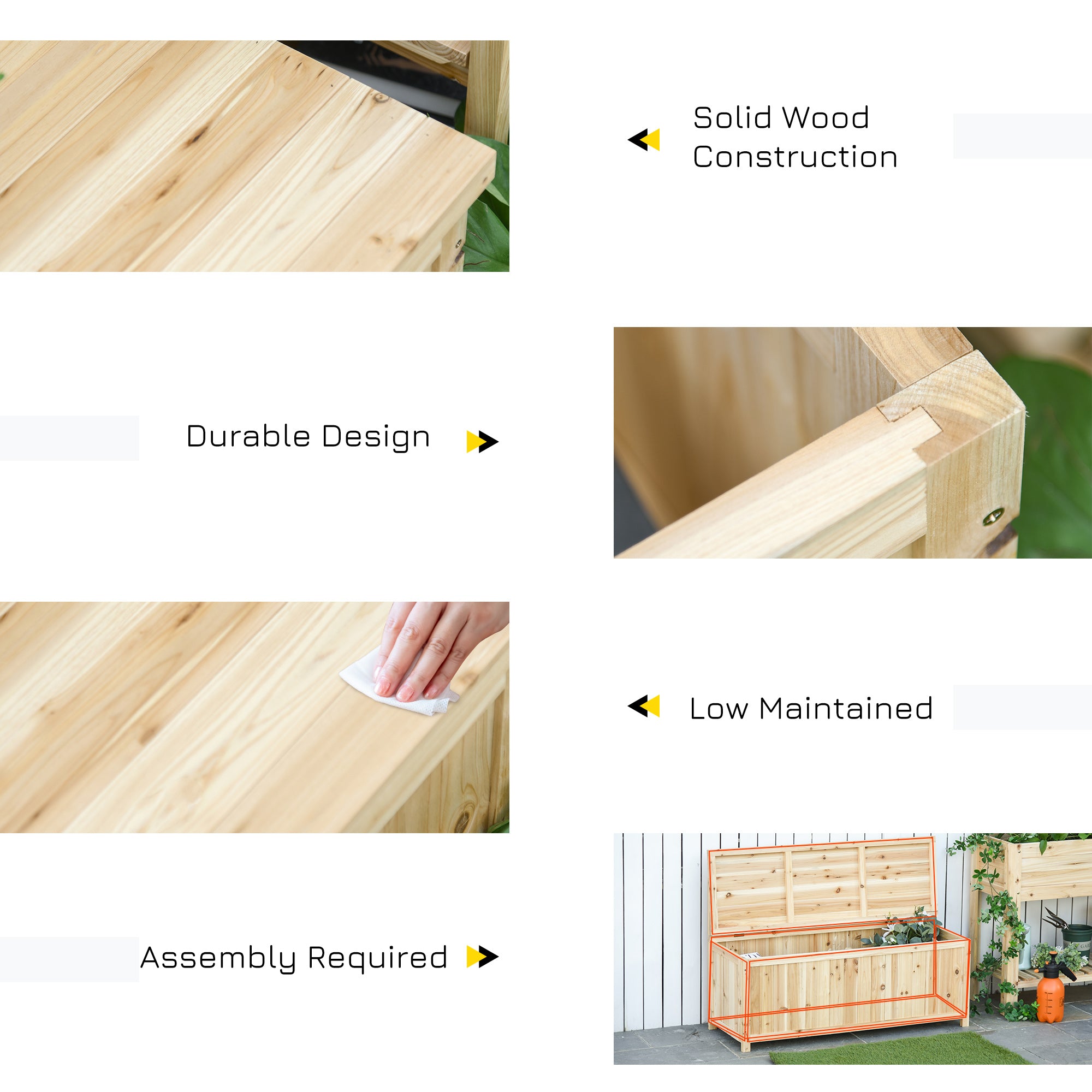 Wood Storage Bench Outdoor Seating for Patio Garden, Natural Wood