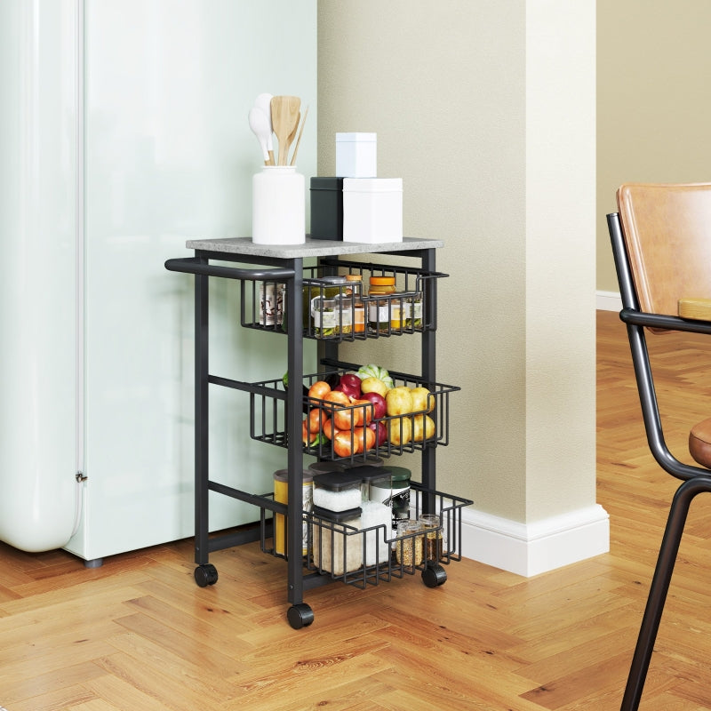 Kitchen Trolley 3-Tier Rolling 3 Steel Baskets