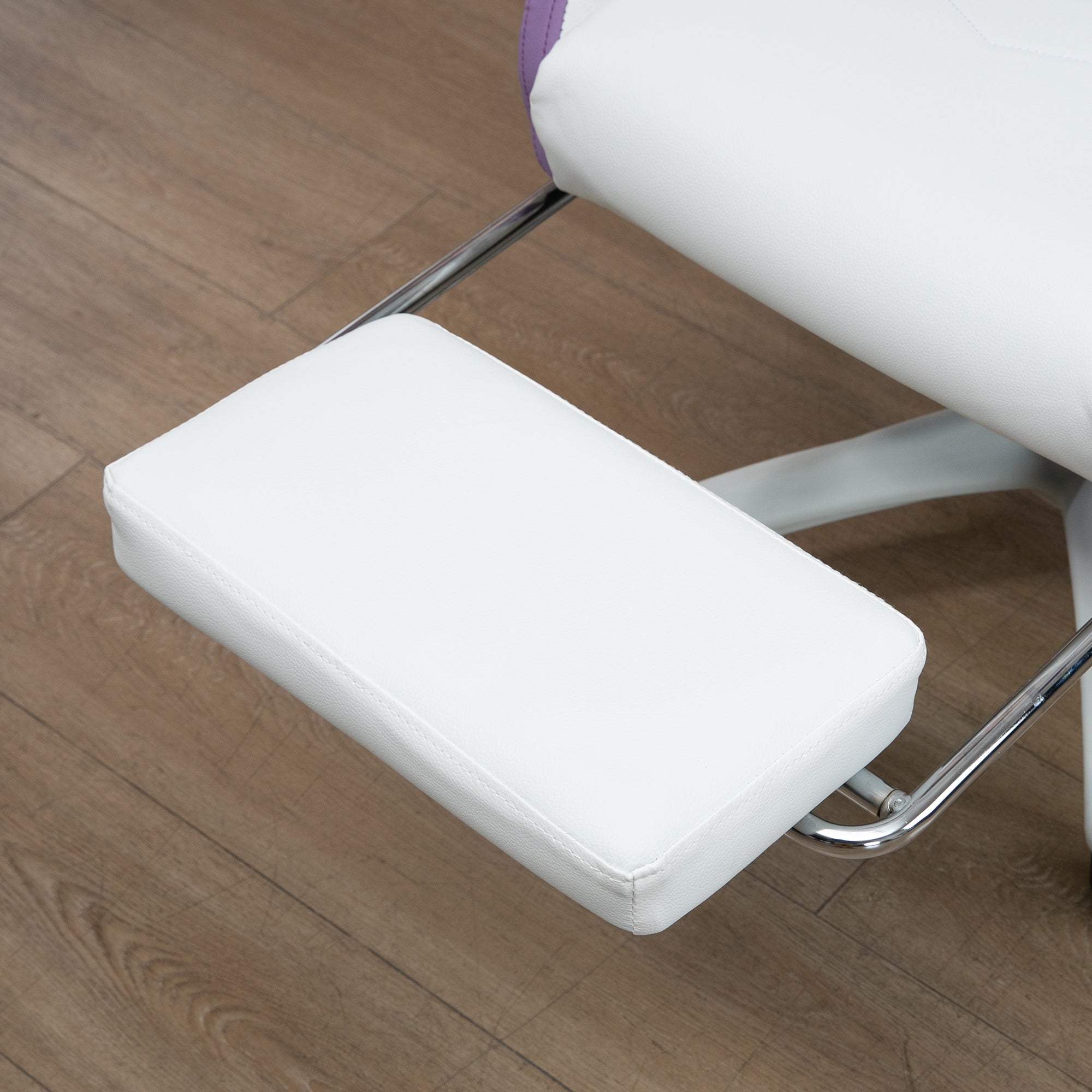 Computer Gaming Chair with Footrest, 135° Reclining Back, Lumbar Support, PU Leather, White and Purple