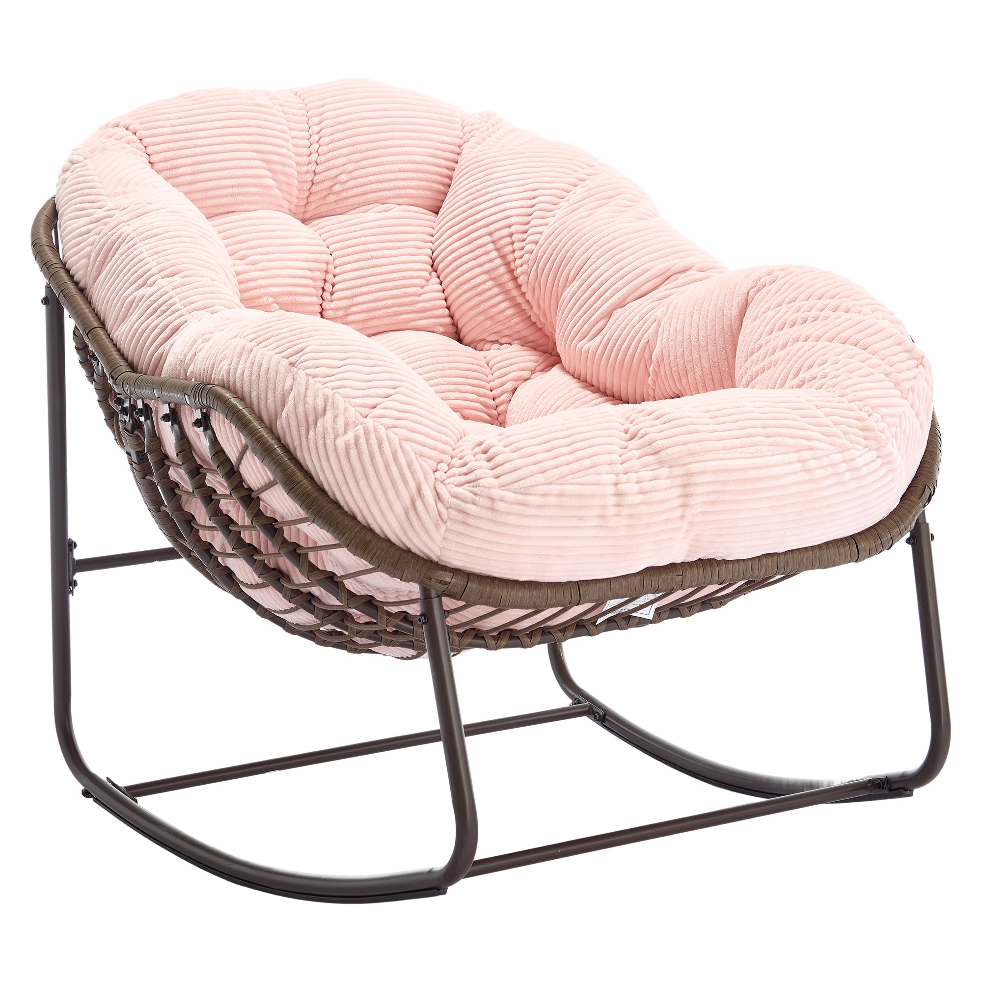Outdoor Rattan Rocking Chair, Padded Seat Swing with Backrest