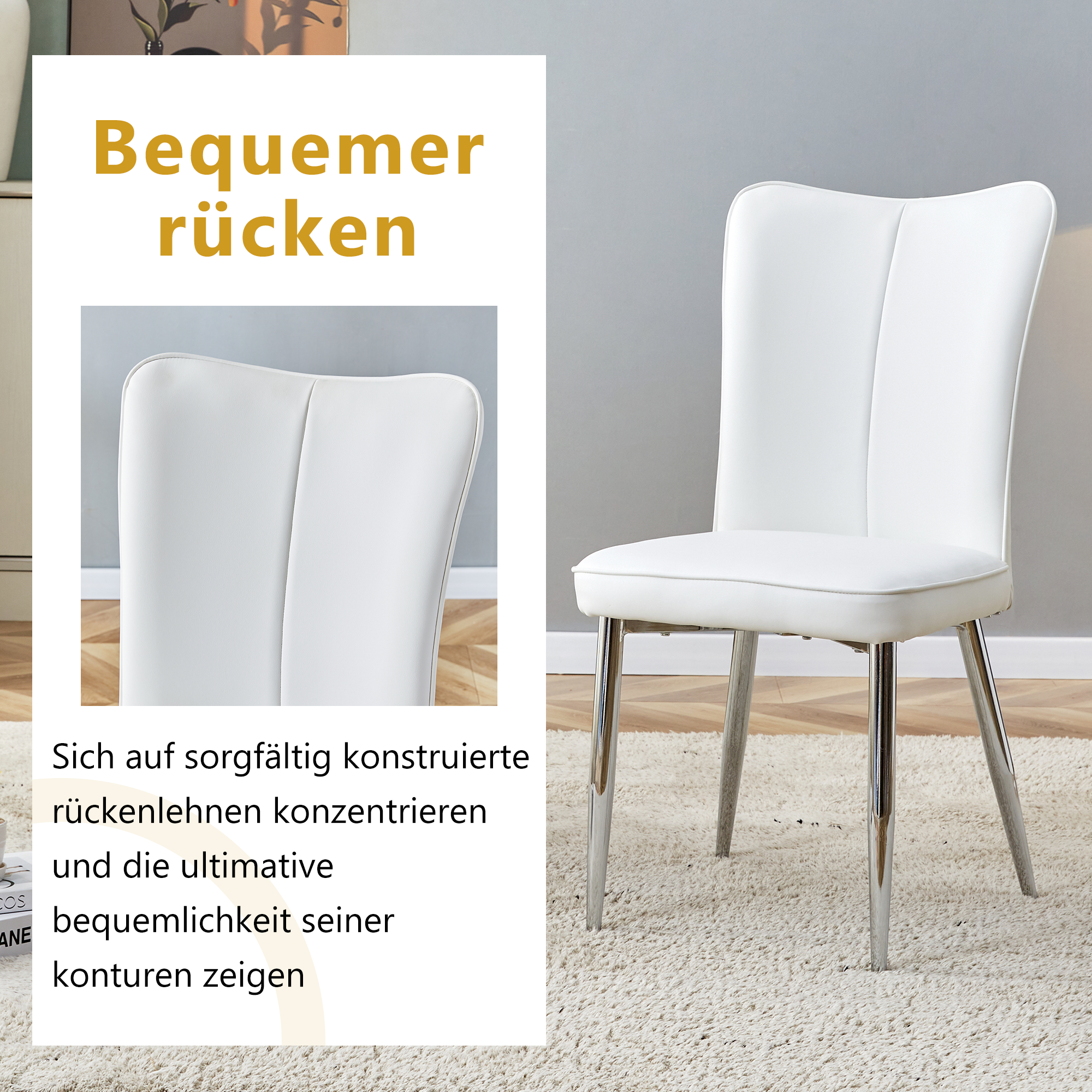 Dining Chairs Set of 2, Modern 89cm PU Silver Metal Legs, White