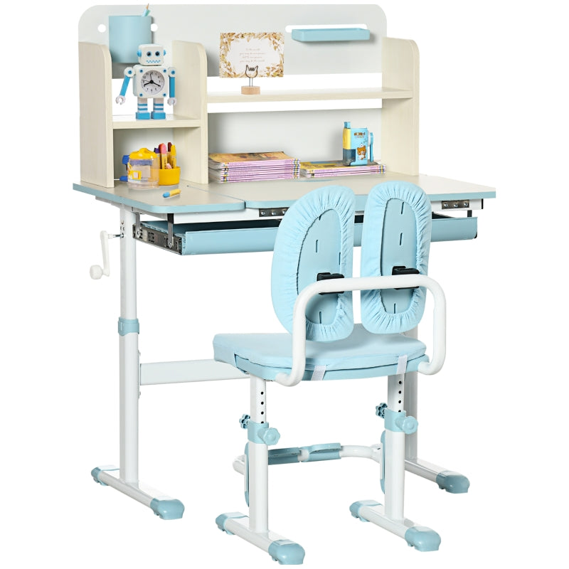Kids Desk and Chair Set, Adjustable Storage Washable Cover - Blue