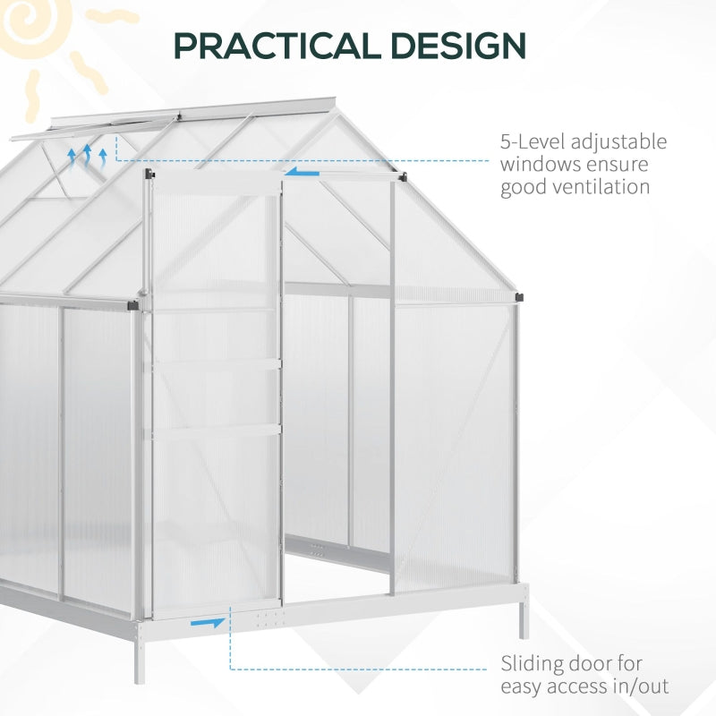 Walk-In Greenhouse, 190 x 253 cm Polycarbonate, Silver-Tone
