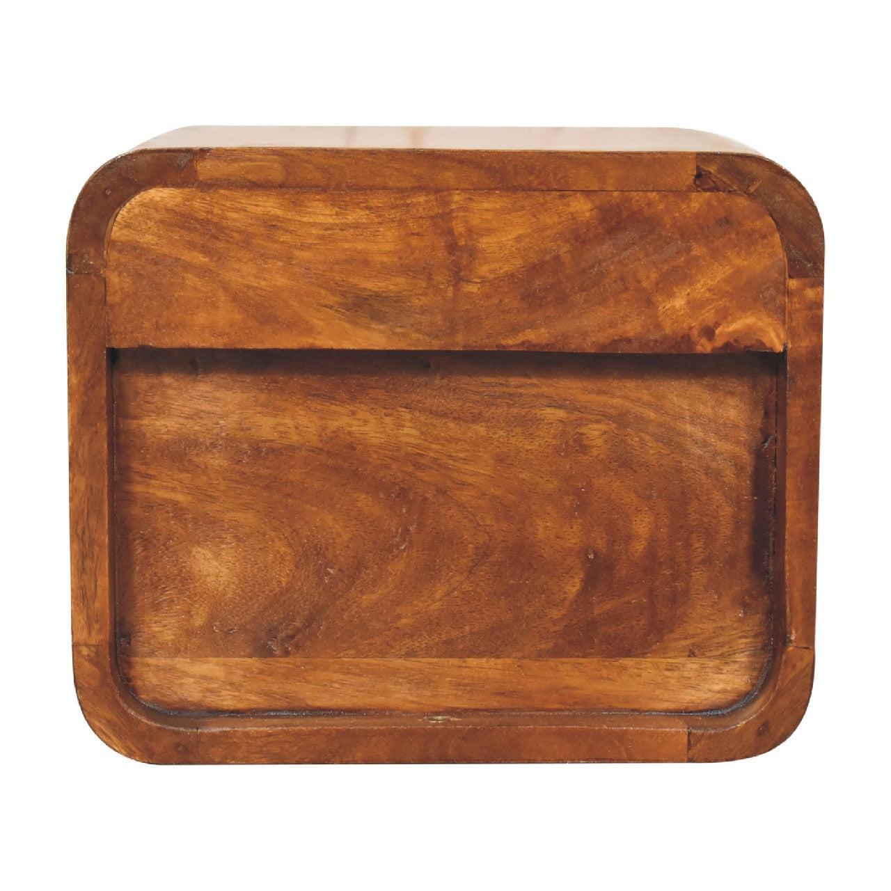 Floating Bedside, Mini Curve 1 Drawer Open Slot, Solid Wood Dark Brown