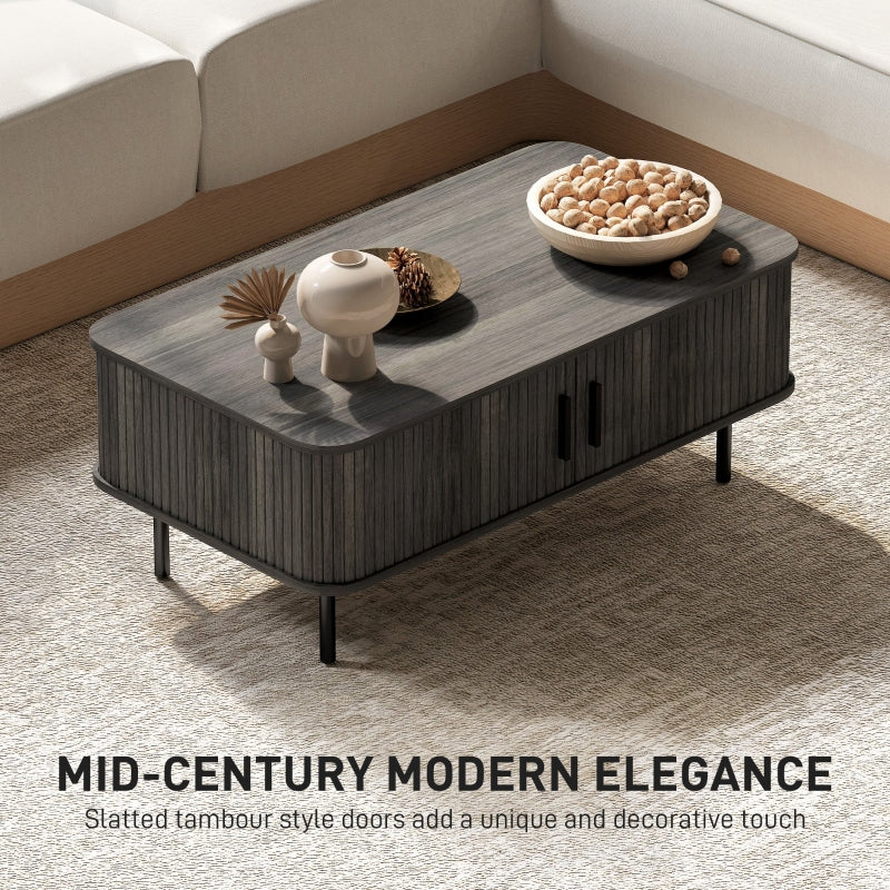 Coffee Table with Storage, Rectangular Sliding Doors, Grey Wood-Effect