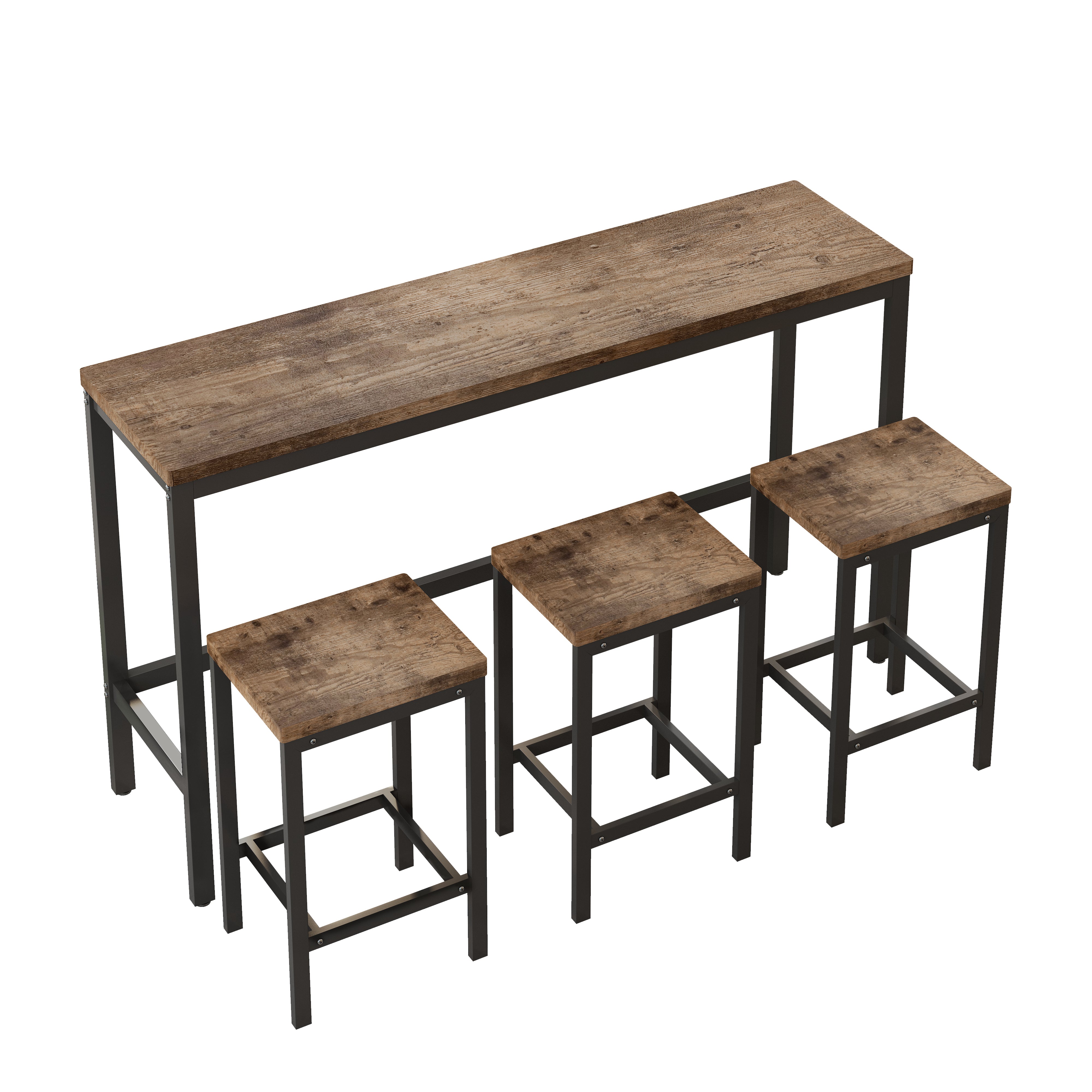 Dining Table Set, 148CM Modern Design Kitchen Pub Table with 3 Stools, Natural