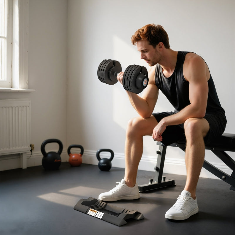 Adjustable Single Dumbbell 7/13/18/24 kg with Storage & Non-Slip Grips - Black