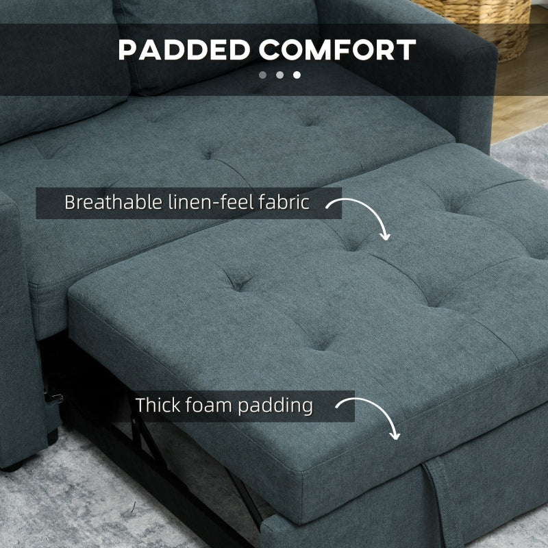 Loveseat Sofa Bed, Convertible Settee with 2 Cushions and Side Pockets, Charcoal Grey