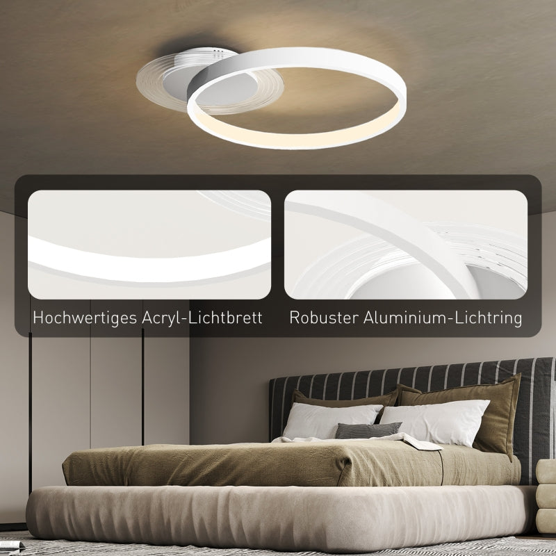 Ceiling Lamp, two-ring design for bedroom living room, white
