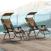 Zero Gravity Lounger Chair Set of 2, Folding Reclining with Shade, Cup Holder, and Cushion, Coffee