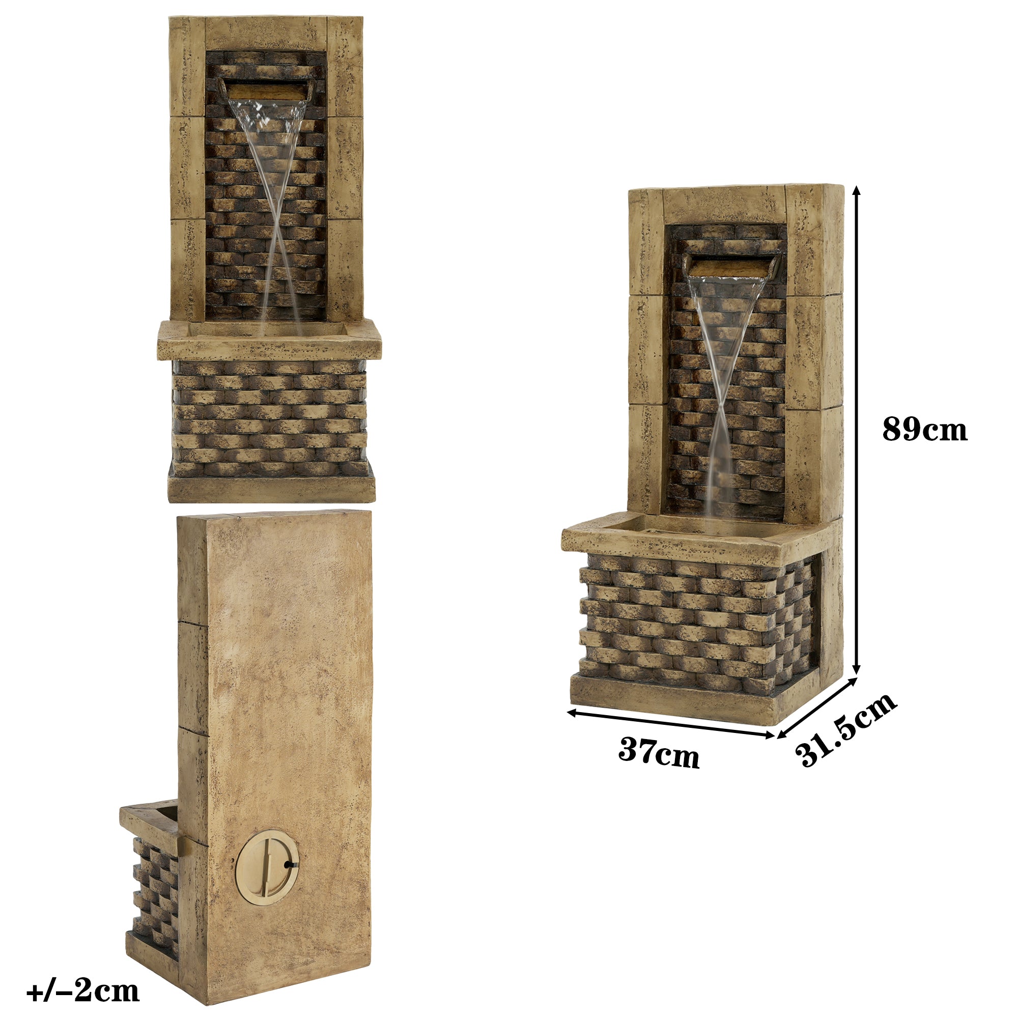 Garden Fountain with 230V Waterfall and Square Door Design, Antique Style