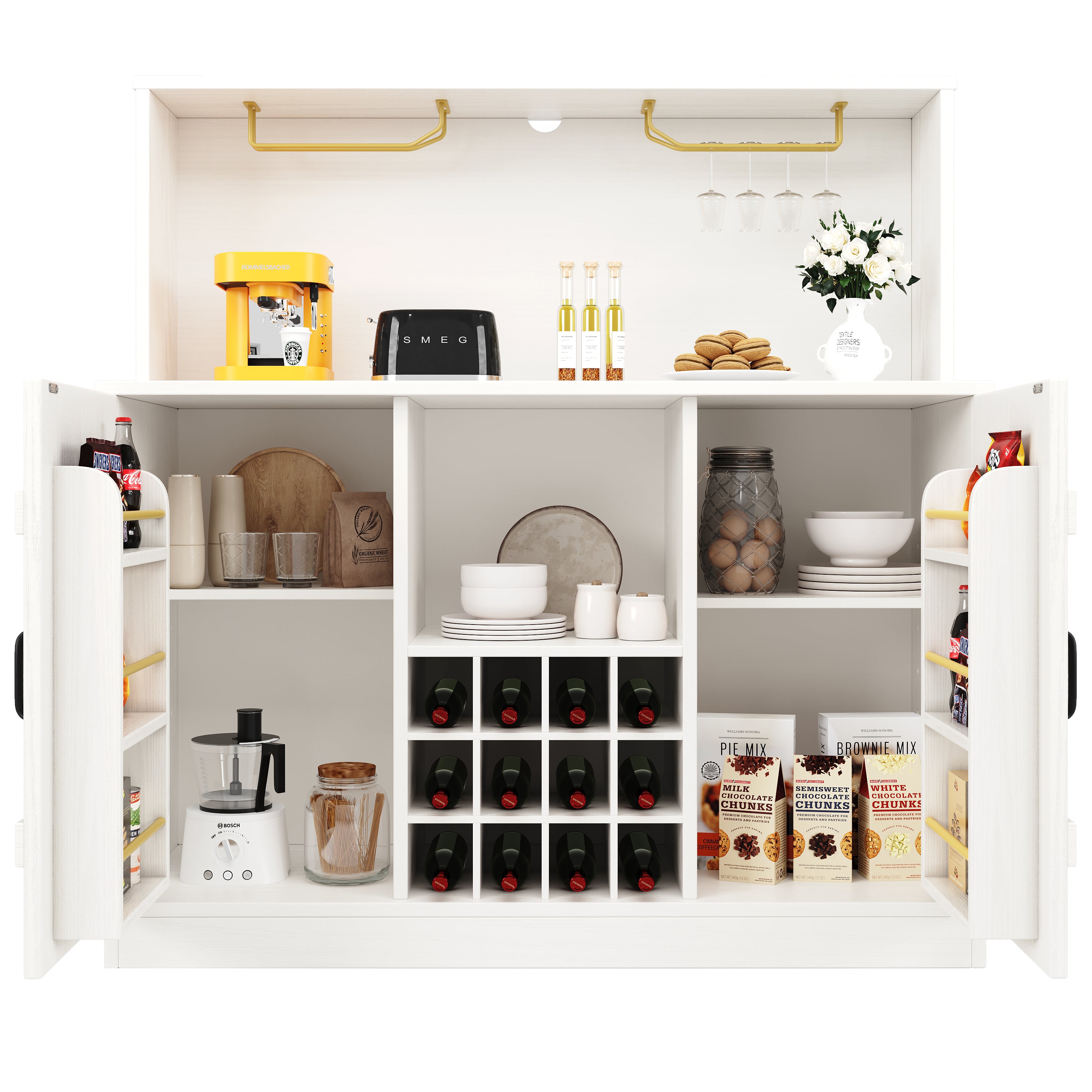 Sideboard 120x40x120cm Wine Glass Rack Storage Minimalist - White/Black