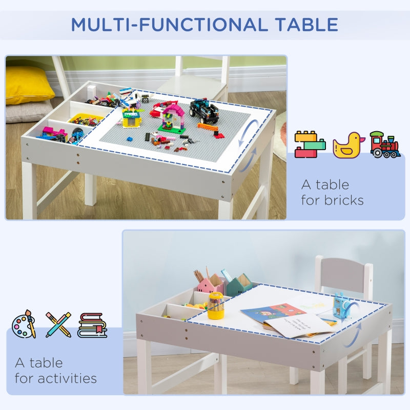 Kids Table and Chair Set with Storage Space, Grey