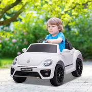 AIYAPLAY Electric Ride-On Car, VW Beetle, 3-5 km/h, with remote control and music, white