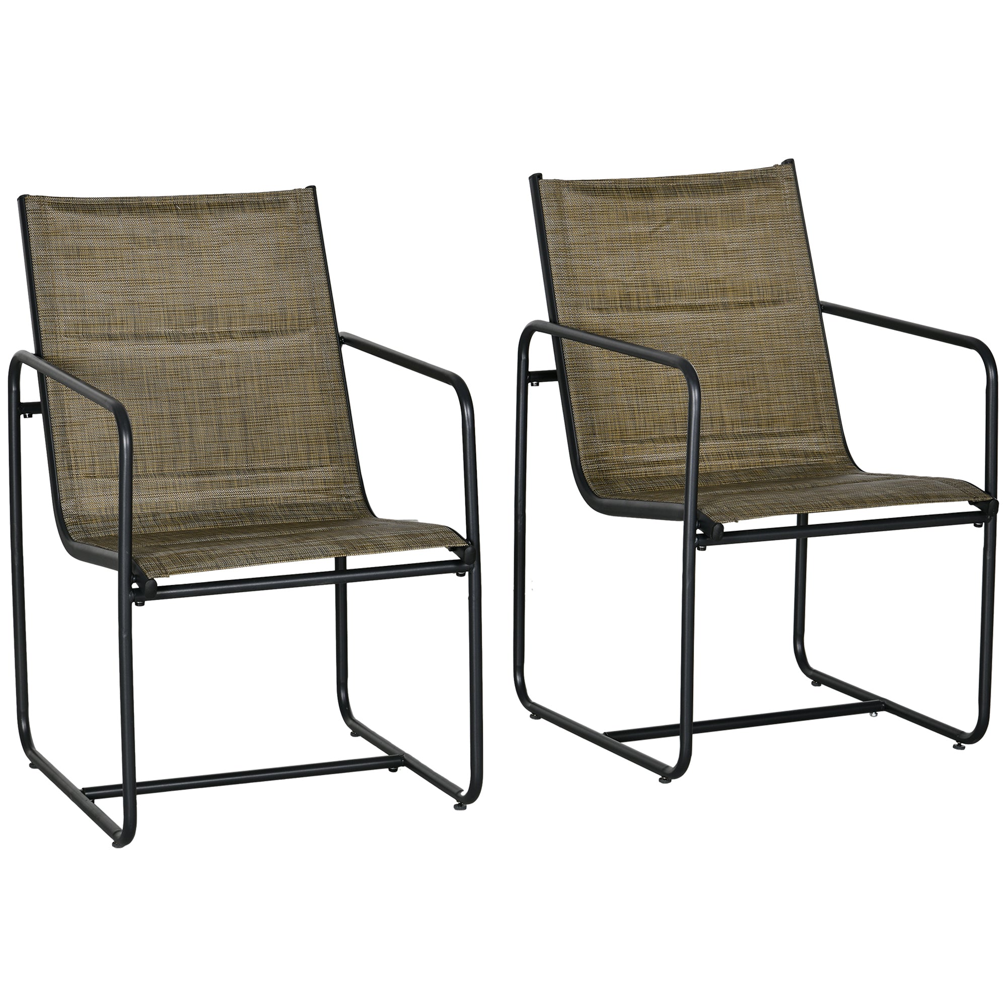 Balcony Chairs, Set of 2, Armrests, Breathable, Metal, Brown