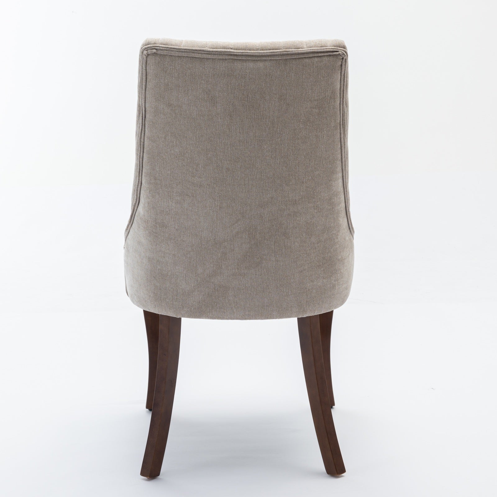 Dining Chairs Channel Upholstered Comfy Fabric Set of 2 with Curved Solid Wood Legs - Rayon Linen Beige