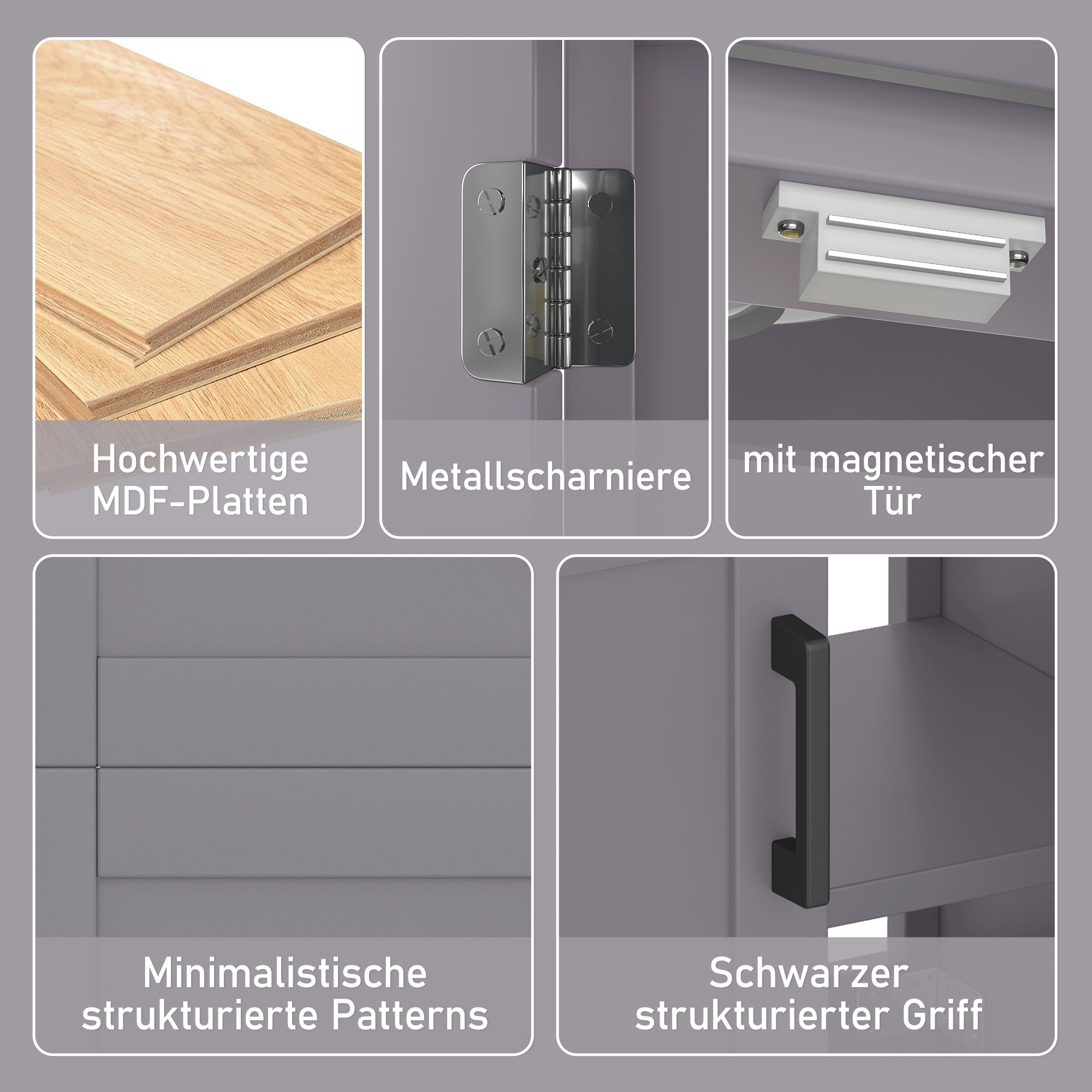 Bathroom Vanity Unit with Integrated Ceramic Sink and Storage Shelves, Grey