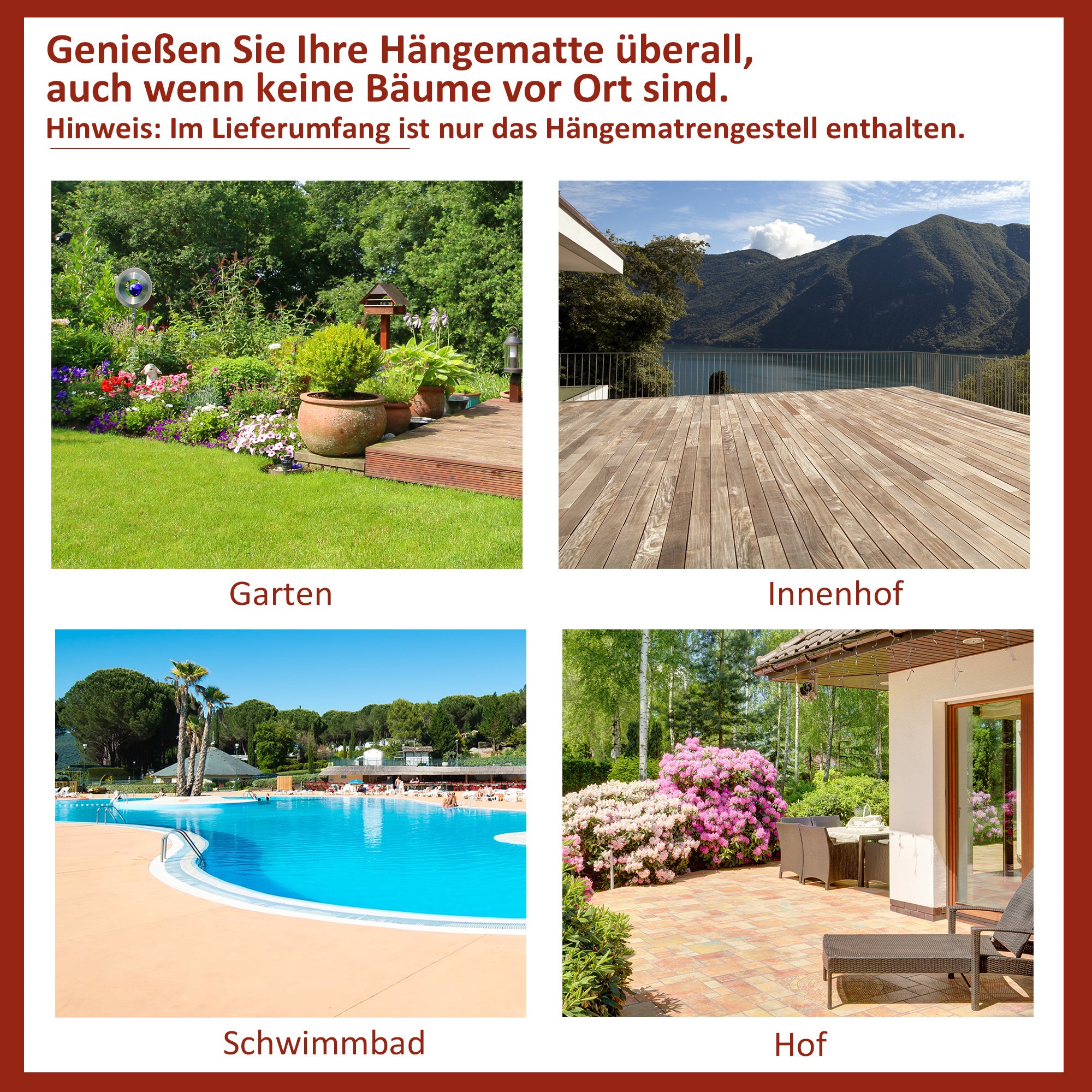 Hammock Stand Metal, with Hooks, 280 x 120 x 110 cm, 120 kg Capacity