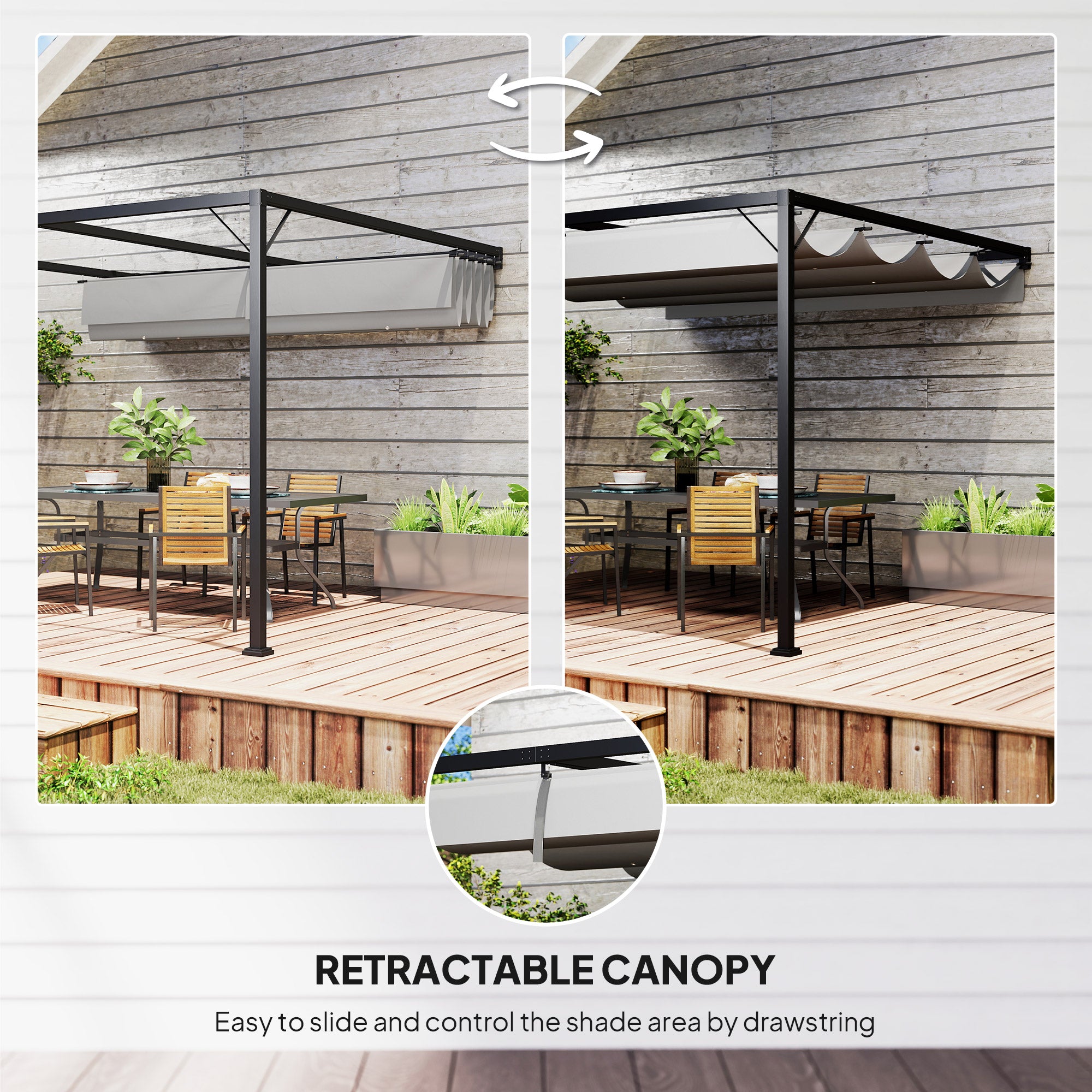 3 x 3 m Pergola with Sliding Canopy, Grey