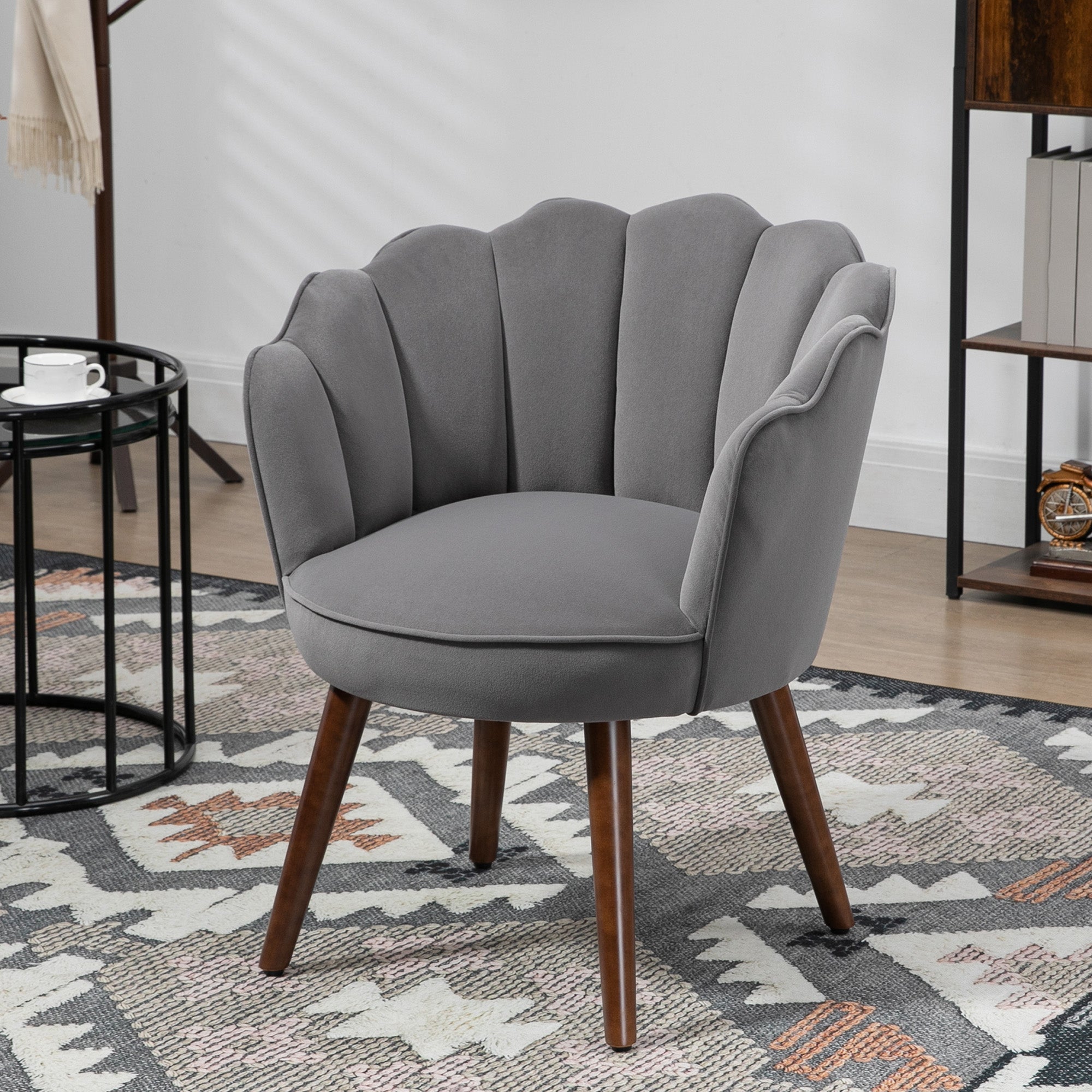 Dining Chair Armchair with Backrest, Polyester Rubberwood, Dark Grey