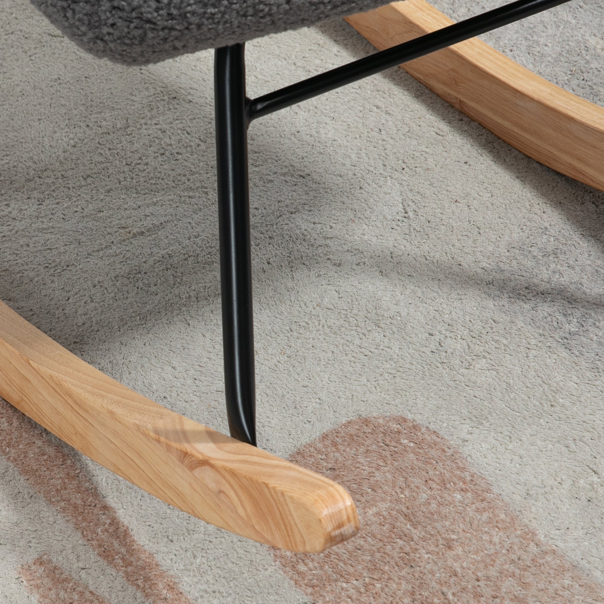 Rocking Armchair with Berber Fleece Look, Wooden Runners, 120kg Capacity, Dark Grey