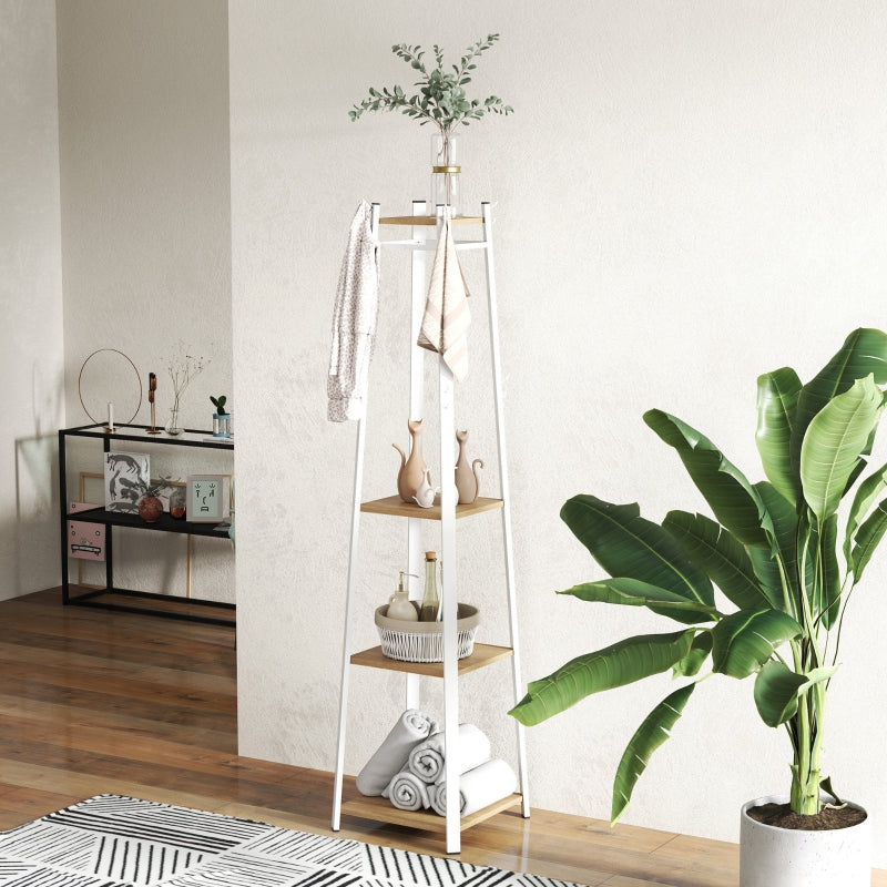 Compact Freestanding Coat Rack Multi-Storage Trapezium - White/Oak