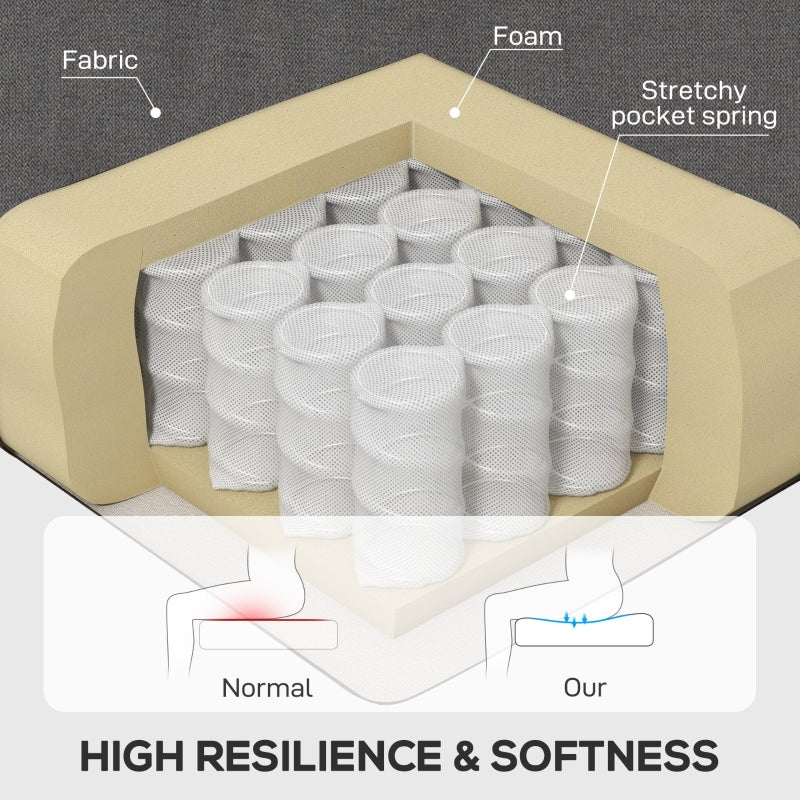 Retro Accent Chair Wingback Armchair Wood Frame Button Tufted Linen, Dark Grey