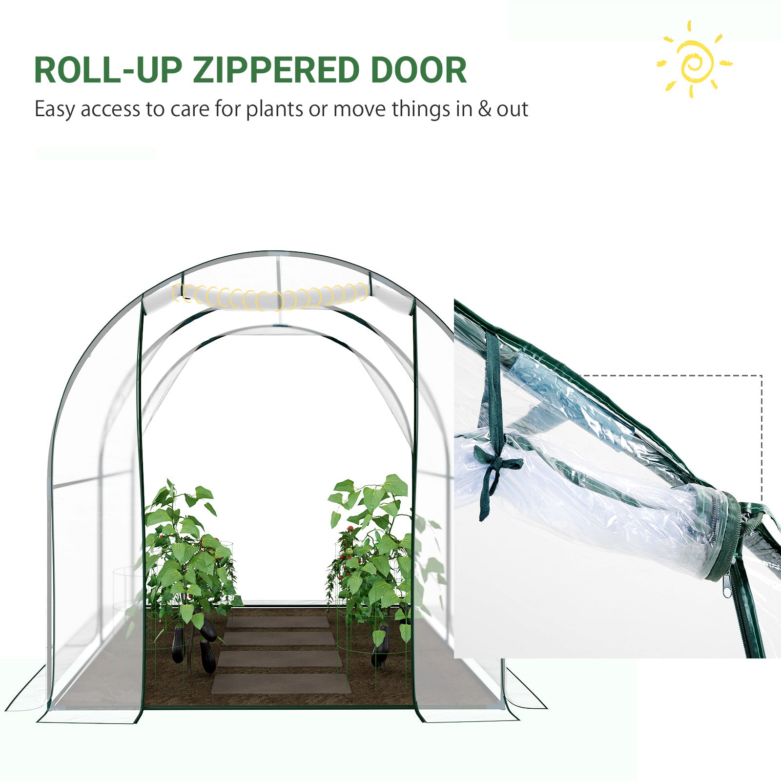 Walk-in Polytunnel Greenhouse Roll-up Door Transparent 2.5 x 2m PVC Cover