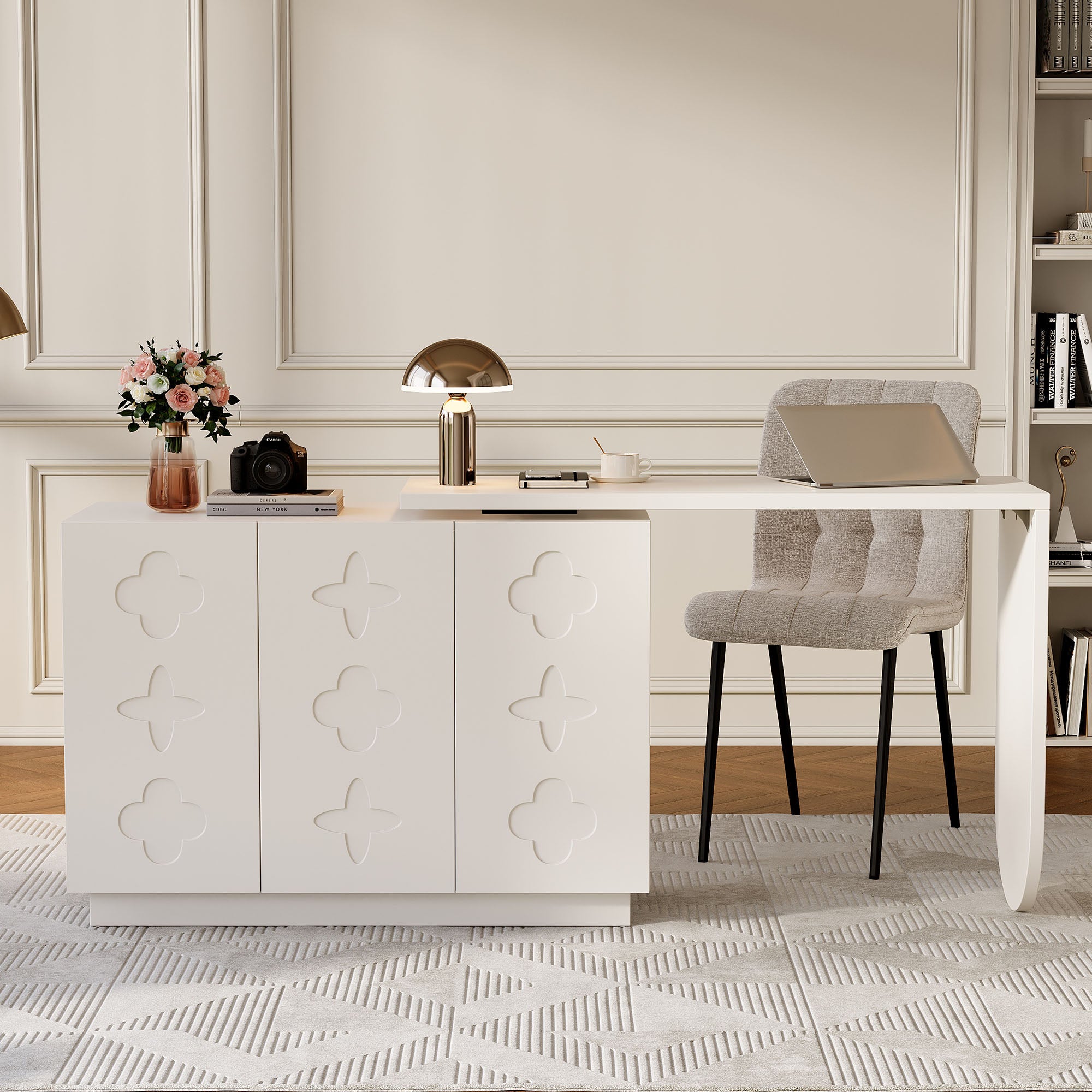 Desk, Rotating L-Shaped Corner, 110 cm White
