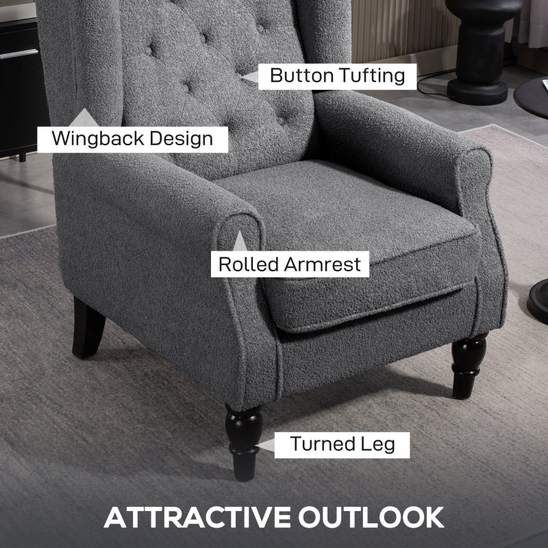 Teddy Fleece Retro Wingback Chair - Grey